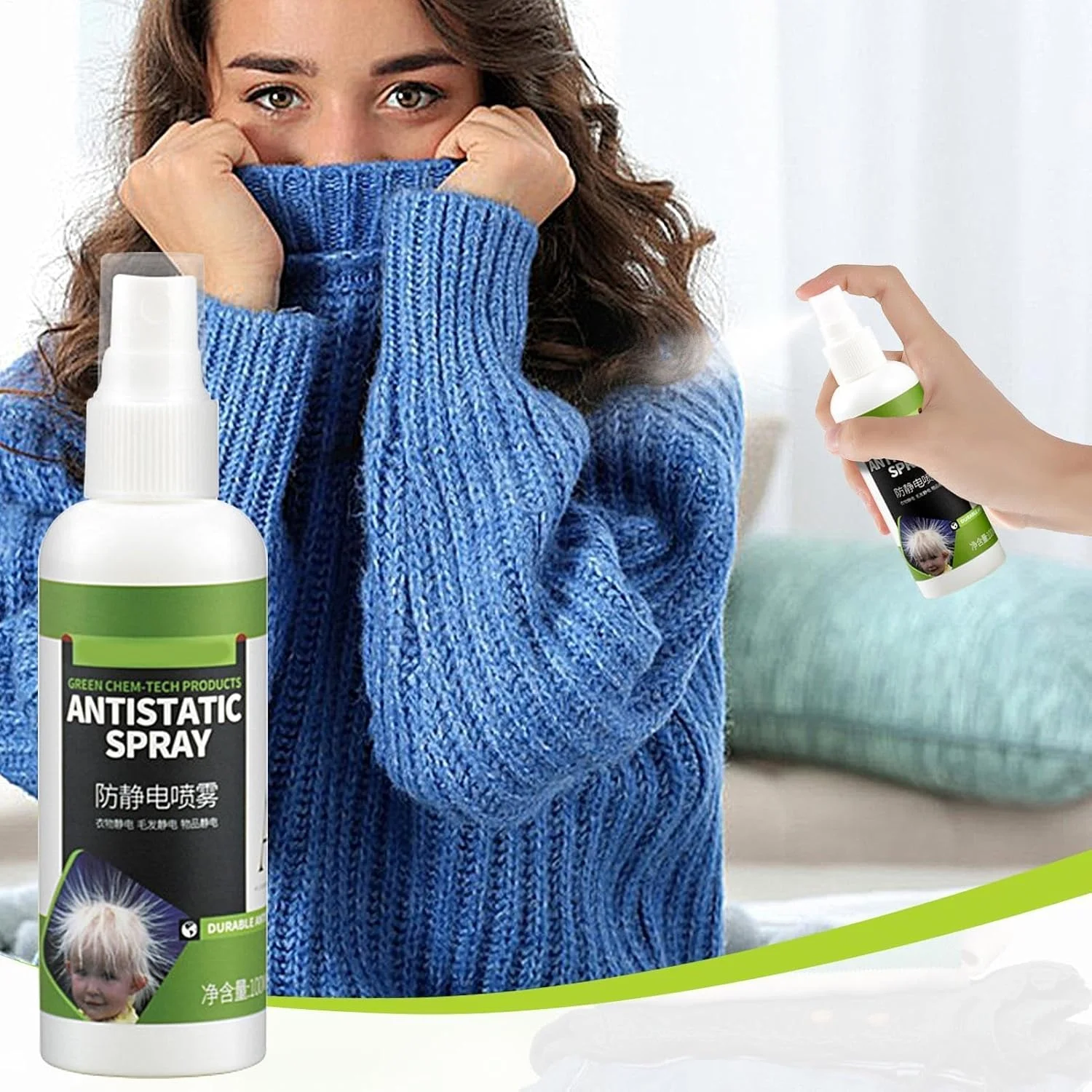 اسپری آنتی استاتیک برای لباس - 2 عدد اسپری رفع الکتریسیته ساکن سایز مسافرتی، 100 میلی لیتر خوشبو کننده پارچه، محافظت طولانی مدت، فرمول بدون لک، ایمن برای لباس، اثاثه یا لوازم داخلی و فرش، از بین برنده بو