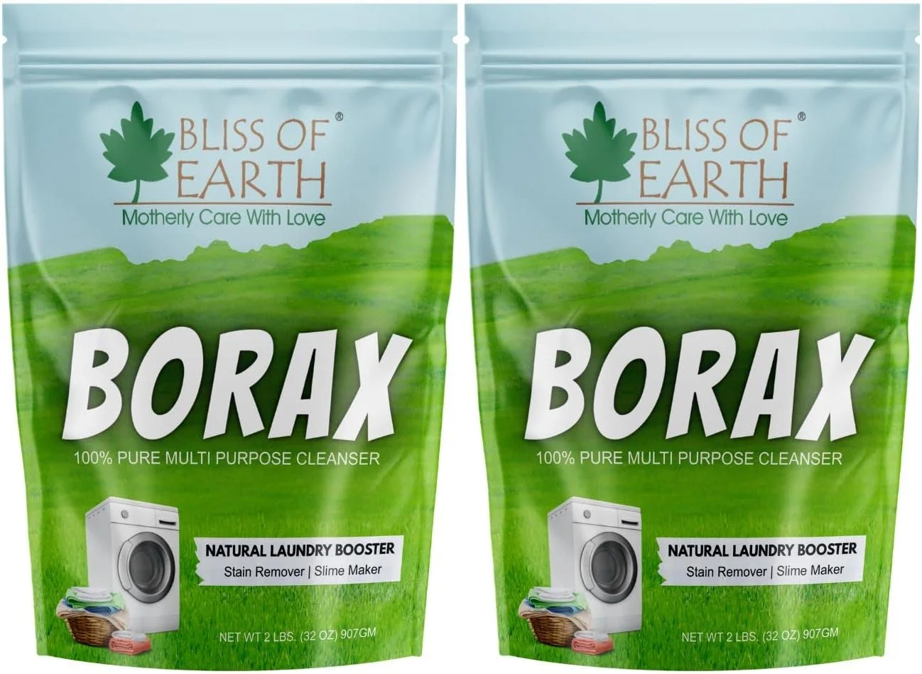 پودر تقویت کننده شوینده بوراکس آمریکایی بلیس آف ارث، پاک کننده چند منظوره و لکه بر، از بین برنده مورچه ها، پودر بورات سدیم 100% خالص طبیعی، 2x907 گرم
