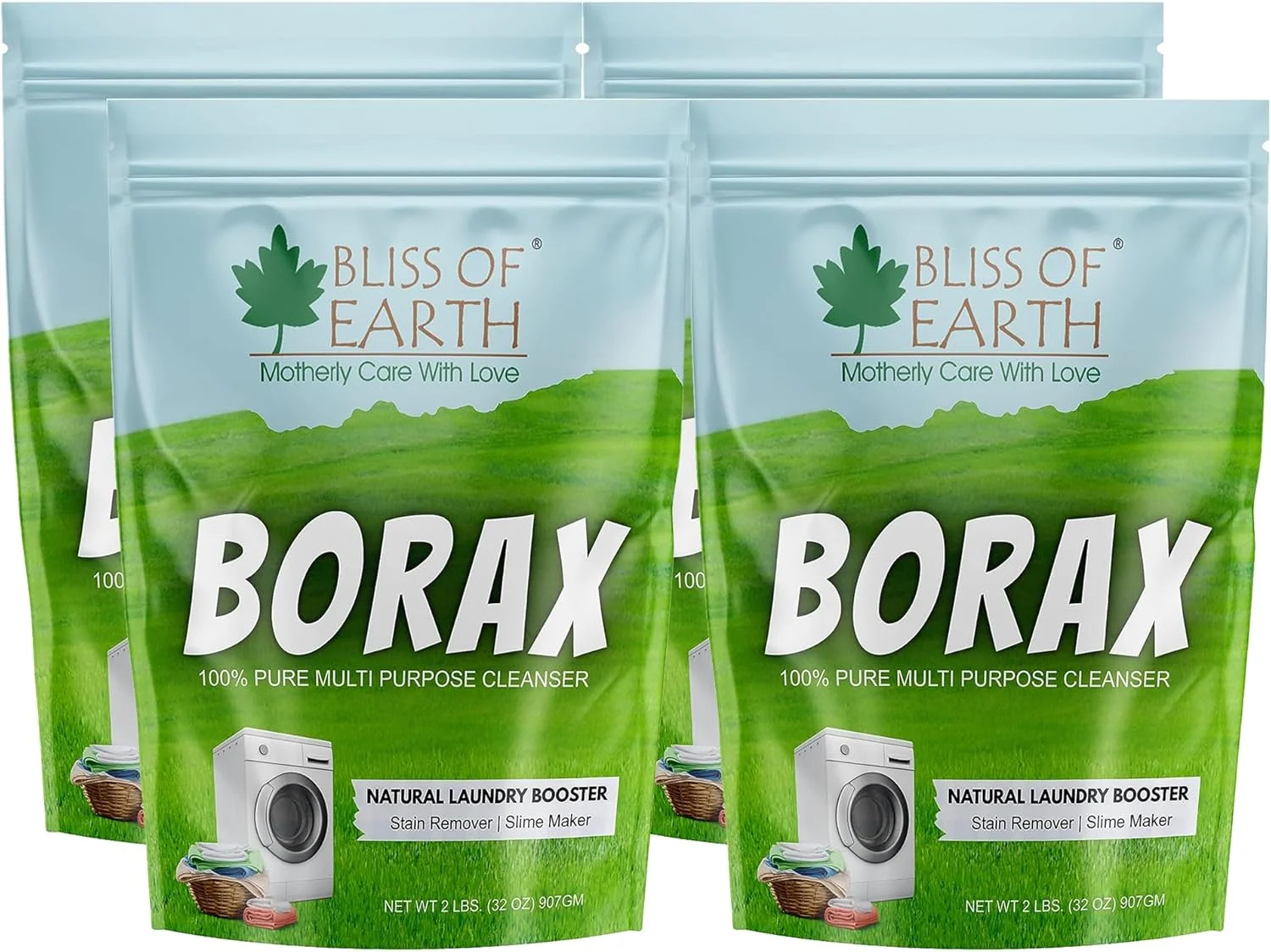 پودر تقویت کننده شوینده بوراکس آمریکایی بلیس آف ارث، پاک کننده چند منظوره و لکه بر، از بین برنده مورچه ها، 100% بورات سدیم طبیعی خالص، 4x907 گرم