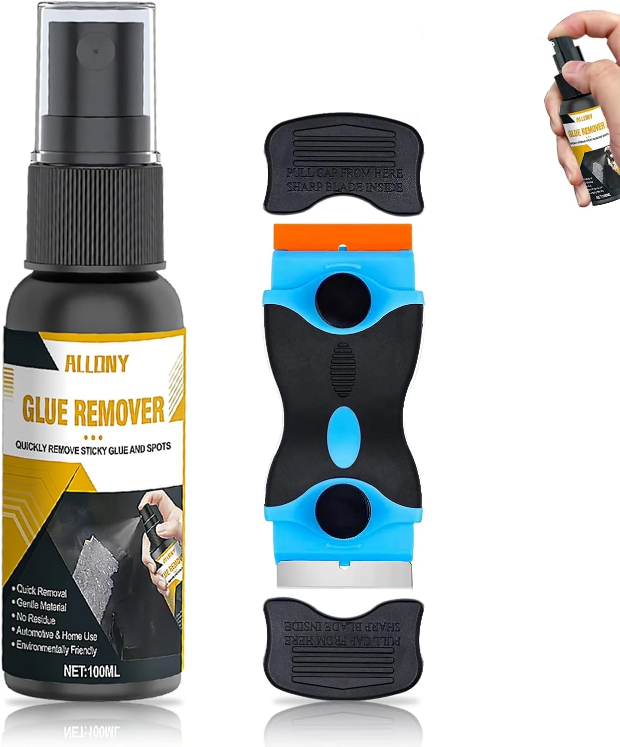 محلول پاک کننده چسب Allony، پاک کننده مواد چسبنده، پاک کننده برچسب، پاک کننده برچسب چسبناک، اسپری پاک کننده برچسب، برای از بین بردن برچسب ها و مواد چسبنده از سطوح مختلف - 100 میلی لیتر