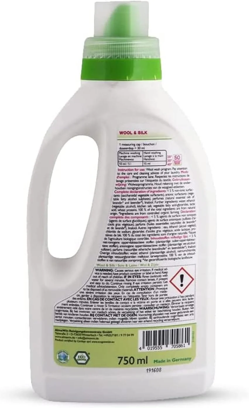 مایع لباسشویی طبیعی و ارگانیک آلماوین مخصوص پشم و ابریشم - اسطوخودوس 750 میلی لیتر