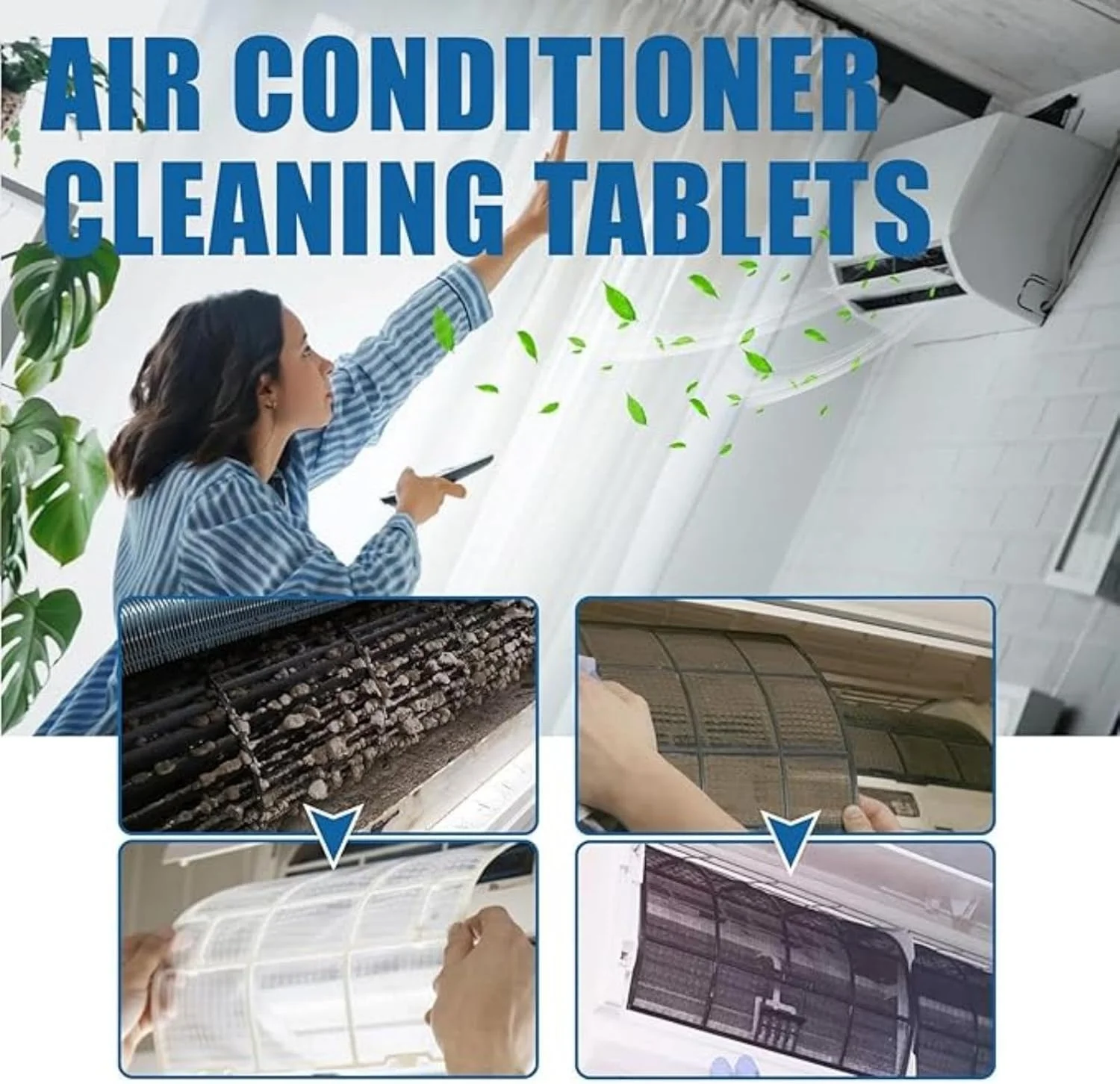 قرص تمیز کننده کولر گازی ALMEKAQUZ، 20 عدد، پاک کننده لکه و خوشبو کننده بدون نیاز به آبکشی برای واحدهای داخلی خانگی، دستگاه آویز برای از بین بردن بو و رسوب