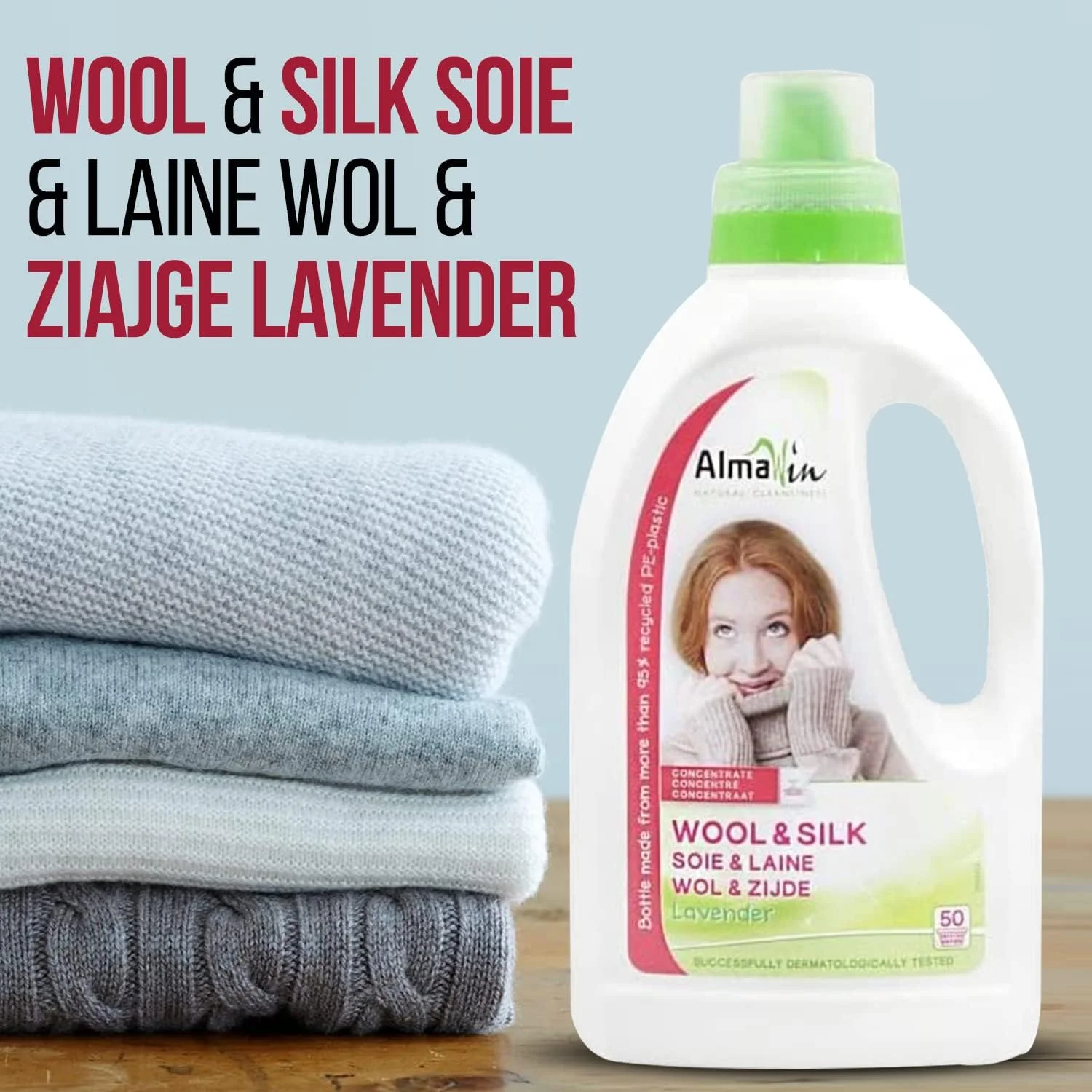 مایع لباسشویی طبیعی و ارگانیک آلماوین مخصوص پشم و ابریشم - اسطوخودوس 750 میلی لیتر