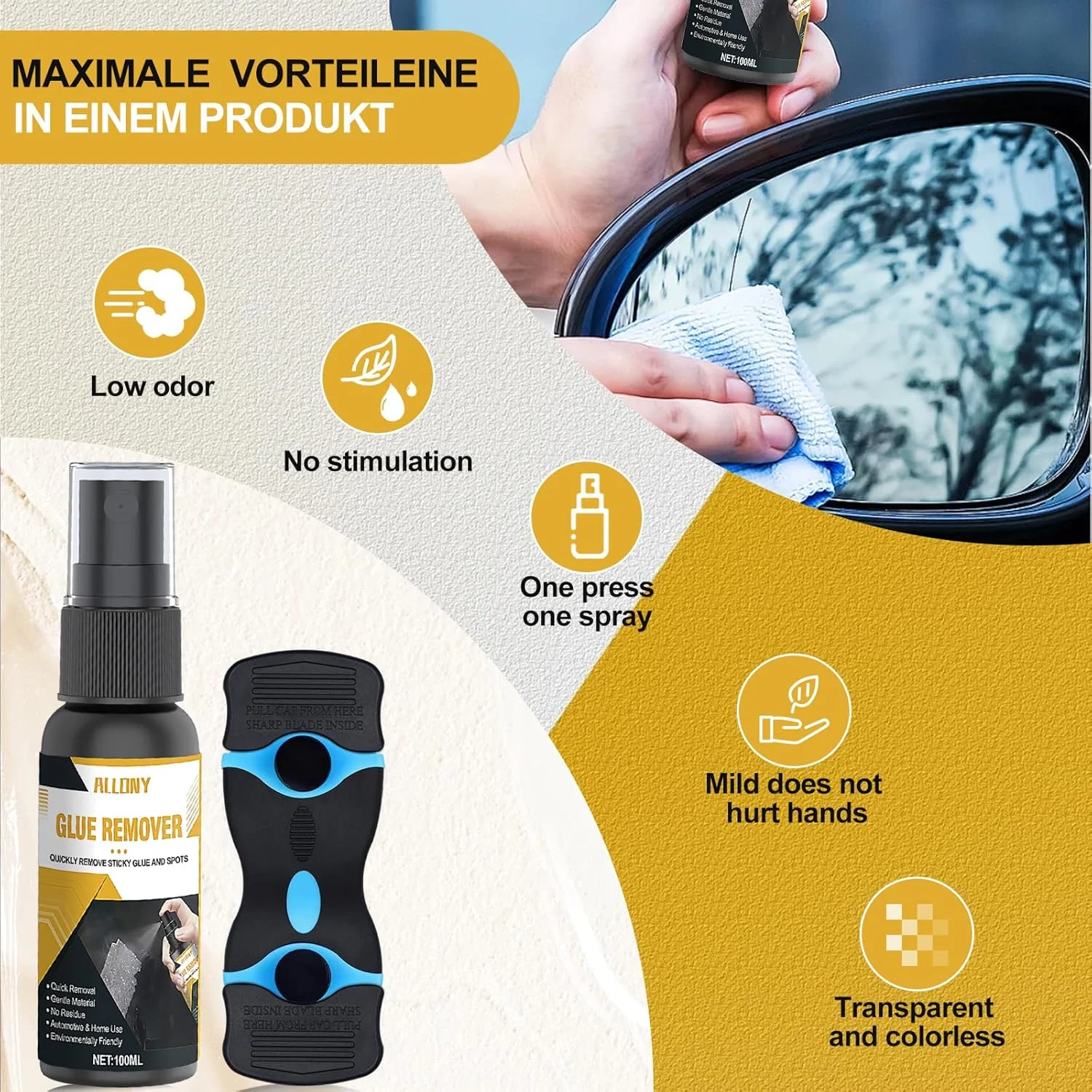 محلول پاک کننده چسب Allony، پاک کننده مواد چسبنده، پاک کننده برچسب، پاک کننده برچسب چسبناک، اسپری پاک کننده برچسب، برای از بین بردن برچسب ها و مواد چسبنده از سطوح مختلف - 100 میلی لیتر