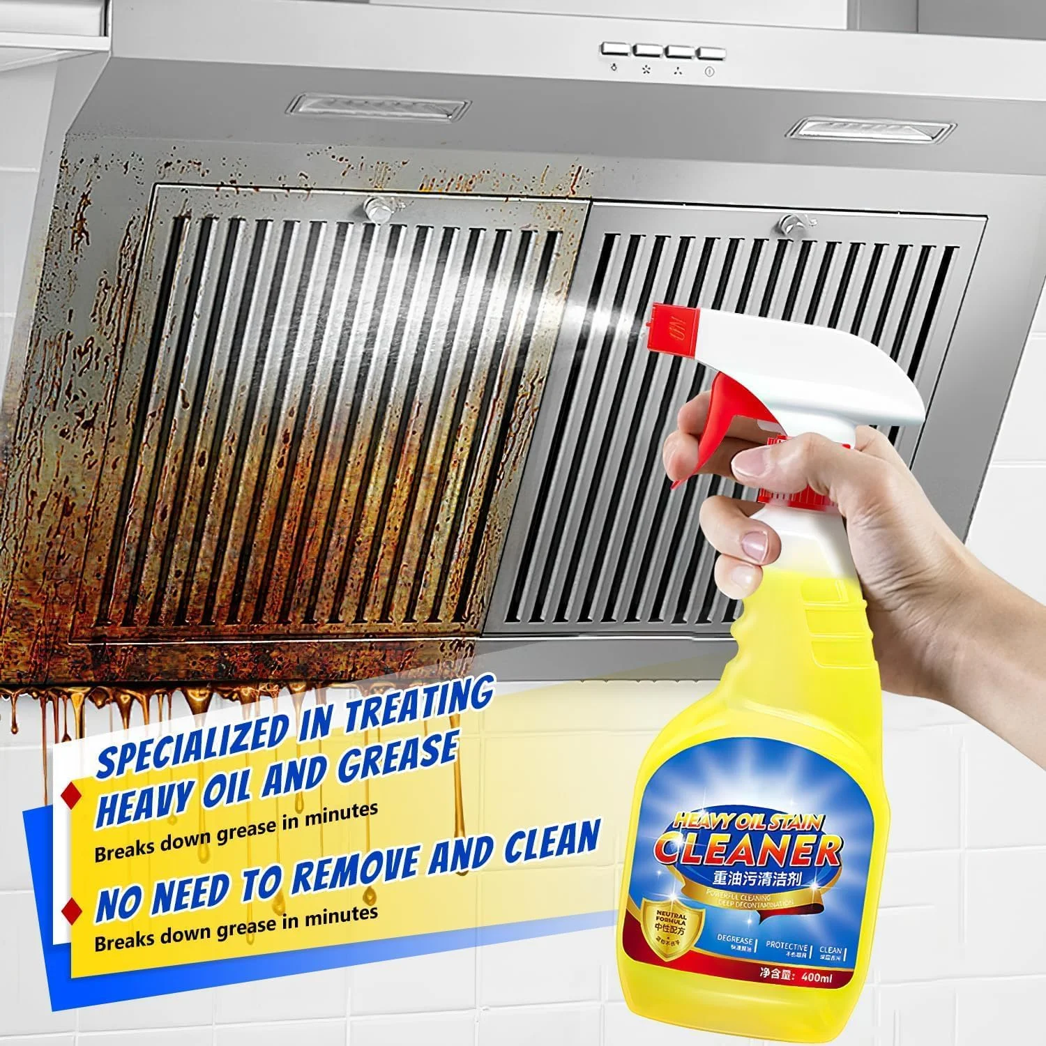 اسپری پاک کننده روغن چند منظوره، پاک کننده چربی و روغن آشپزخانه Azonee، با رایحه لیمو برای آشپزخانه و حمام، لوازم ضروری منزل، 400 میلی لیتر / 13.5 اونس