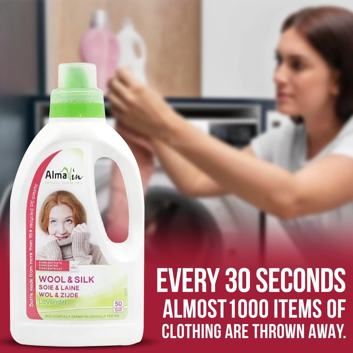 مایع لباسشویی طبیعی و ارگانیک آلماوین مخصوص پشم و ابریشم - اسطوخودوس 750 میلی لیتر