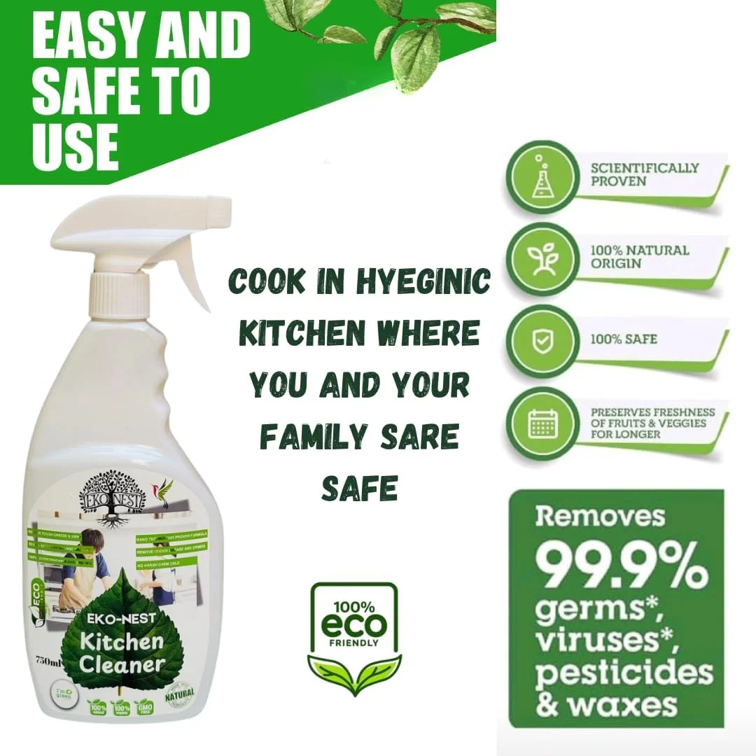 تمیز کننده آشپزخانه ارگانیک، اسپری چند منظوره برای تمام سطوح، فرمول گیاهی، غیر سمی، بدون مواد شیمیایی