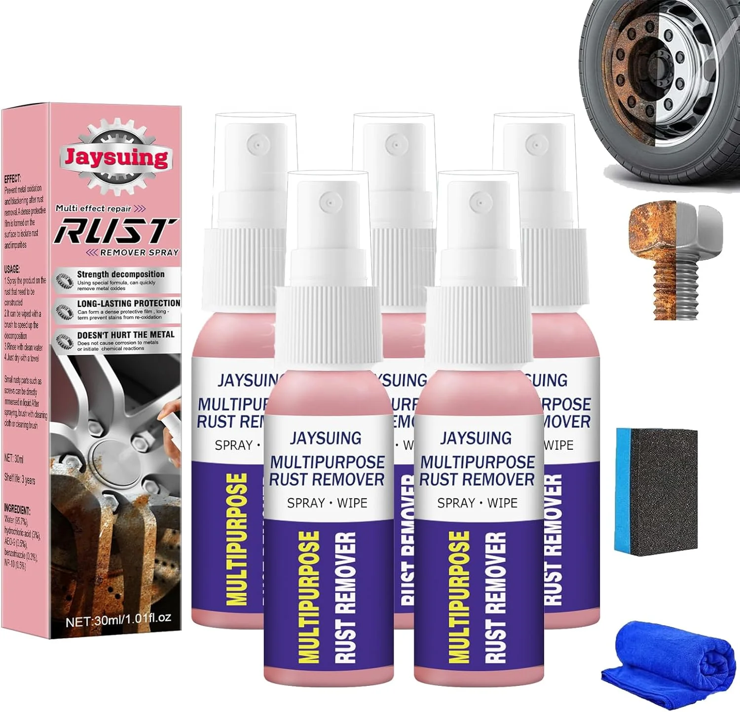اسپری تمیز کننده زنگ زدگی چند منظوره، اسپری تمیز کننده زنگ زدگی، پاک کننده زنگ فلز چند منظوره، حلال زنگ زدگی برای تمیزکاری و نگهداری، کرم پولیش فوری و از بین برنده تیرگی (5 عدد)