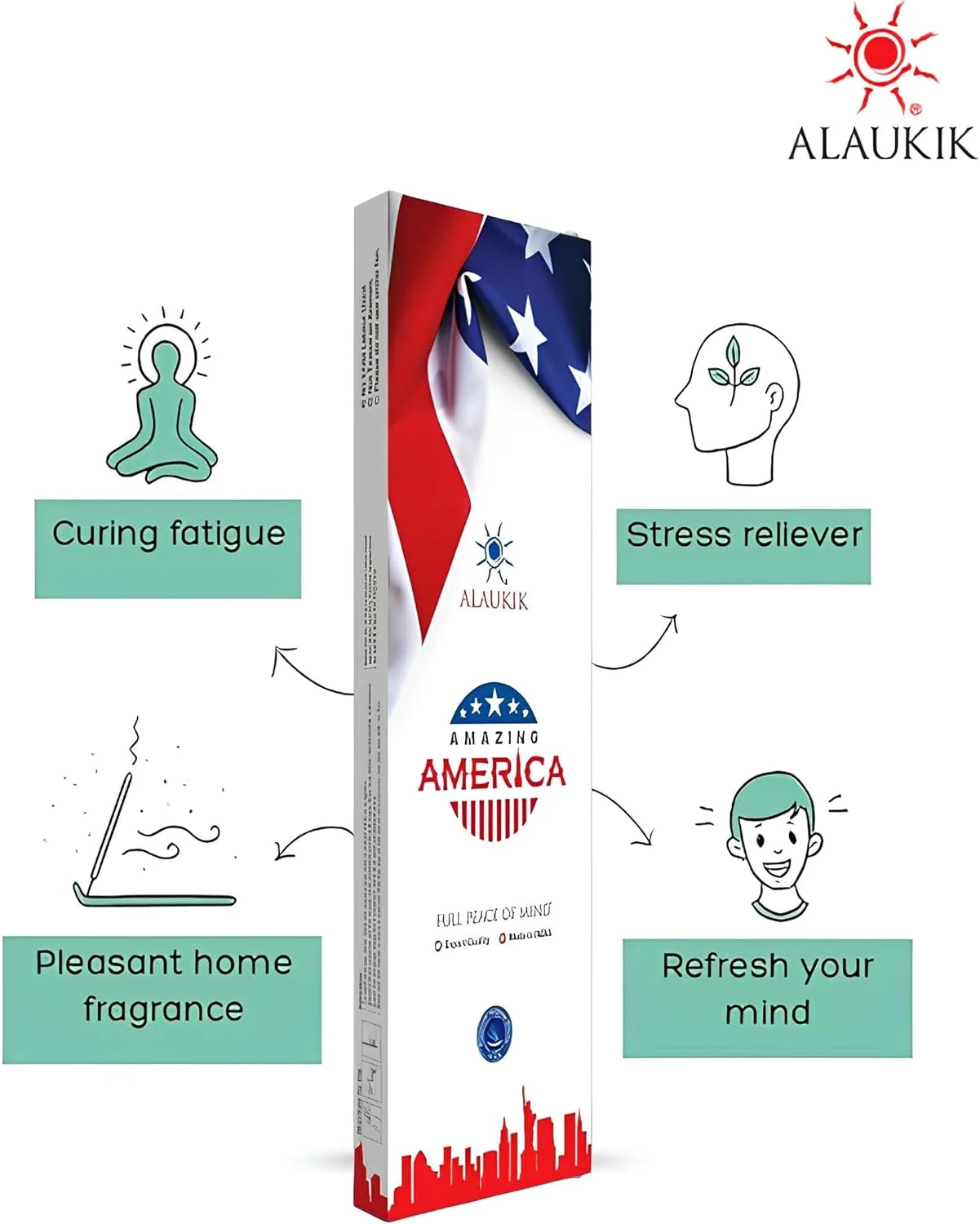 عود خوشبو کننده آلاوکیک مدل AMAZING AMERICA | رایحه ای آرامش بخش برای آروماتراپی و ریلکسیشن، 50 گرم - (بسته 6 عددی).