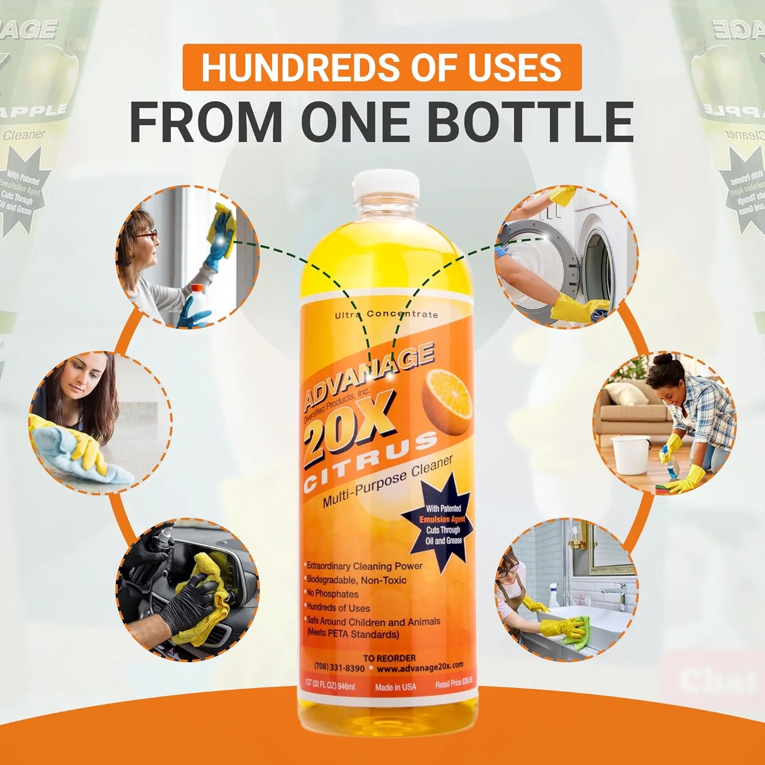مایع پاک کننده چند منظوره فوق العاده قوی ADVANAGE 20X | فرمول فوق غلیظ، 20 کوارت مایع پاک کننده می دهد | سازگار با محیط زیست | ایمن برای کودکان و حیوانات خانگی | غیر سمی و زیست تخریب پذیر | با رایحه مرکبات | بطری 946 میلی لیتری