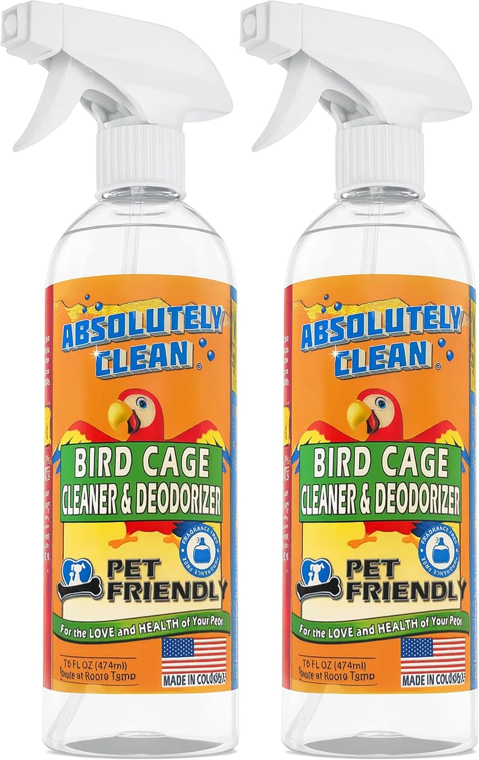 محلول تمیز کننده و خوشبو کننده قفس پرنده Absolutely Clean - فقط اسپری و پاک کنید - به طور ایمن و آسان فضولات پرنده را به سرعت از بین می برد - ساخت ایالات متحده (473 میلی لیتر (بسته 2 عددی))