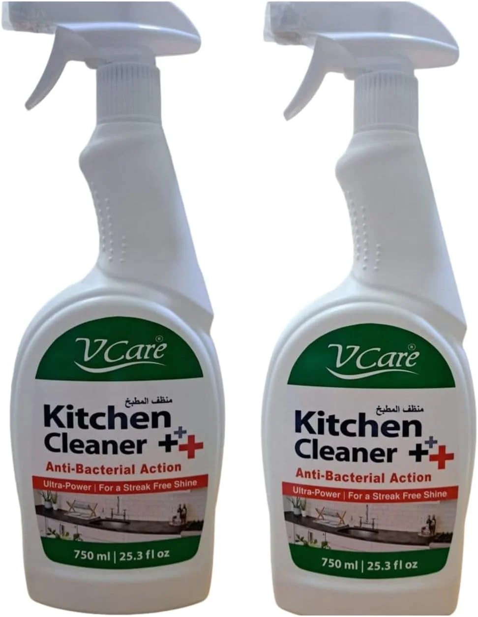 مایع پاک کننده آشپزخانه Vcare، بسته 2 عددی، 750 میلی لیتر – قدرت فوق العاده، ضد باکتری برای سطوح تمیز و درخشان