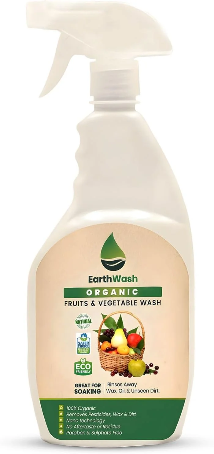 مایع شستشوی 100% ارگانیک میوه و سبزیجات – از بین برنده آفت کش ها، موم و آلودگی – بدون مواد شیمیایی، غیر سمی، پاک کننده مواد غذایی – ایمن برای کودکان و حیوانات خانگی – طبیعی و سازگار با محیط زیست (750 میلی لیتر)