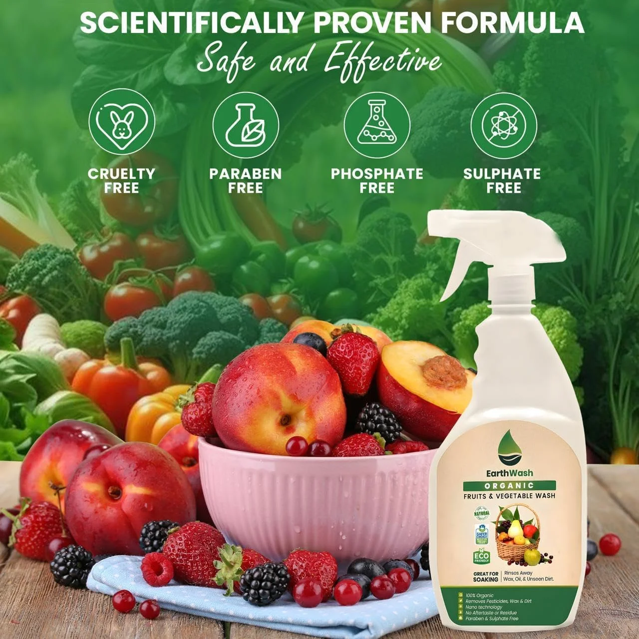 مایع شستشوی 100% ارگانیک میوه و سبزیجات – از بین برنده آفت کش ها، موم و آلودگی – بدون مواد شیمیایی، غیر سمی، پاک کننده مواد غذایی – ایمن برای کودکان و حیوانات خانگی – طبیعی و سازگار با محیط زیست (750 میلی لیتر)