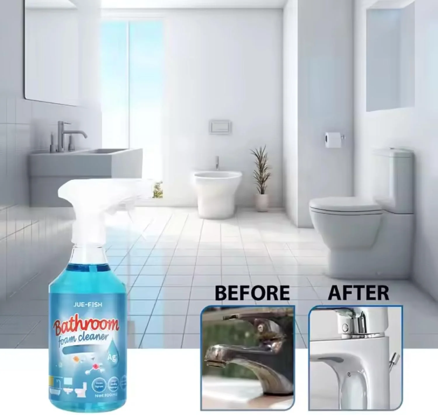 محلول پاک کننده چند منظوره سطوح حمام 100 میلی لیتری - فرمول اسید سیتریک، کم بو، بسیار موثر بر روی سطوح سرامیکی، ایده آل برای توالت، شیرآلات و محلول های تمیز کننده حمام