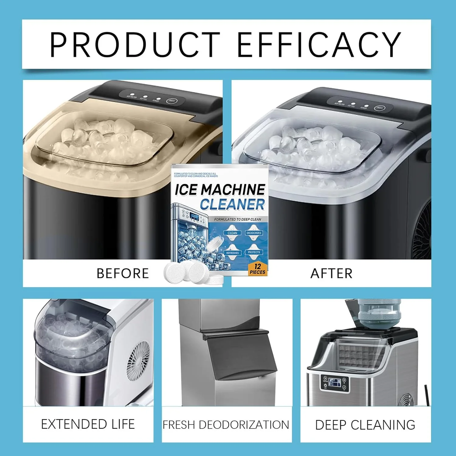 قرص های تمیز کننده فعال - قرص های تمیز کننده قدرتمند دستگاه یخ ساز، ابزارهای آشپزخانه چند منظوره، ابزار تمیز کننده قابل حمل برای نگهداری روزانه