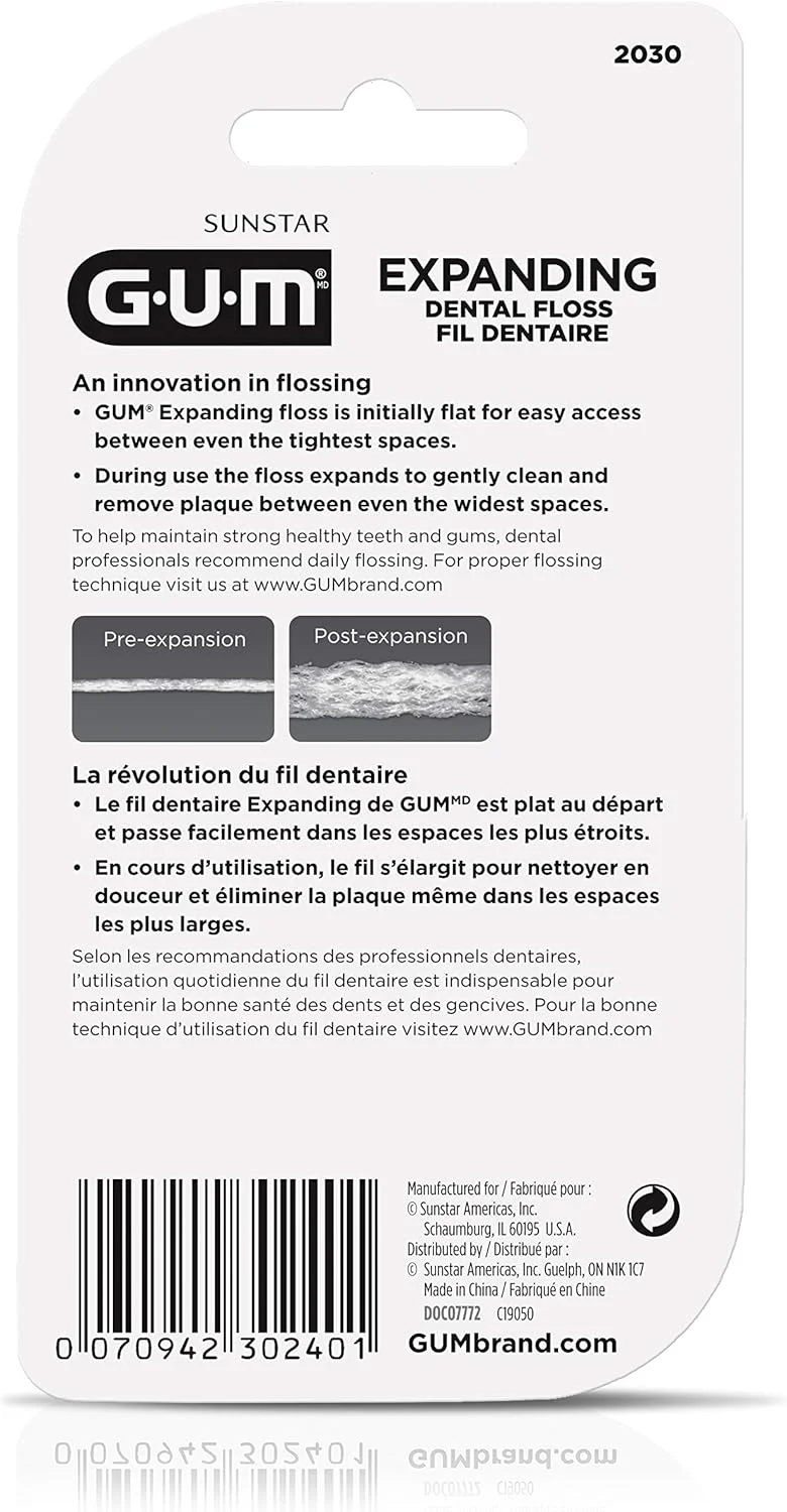 نخ دندان منبسط شونده GUM Deep Clean - نخ دندان بافته شده موم دار - حذف موثر پلاک برای دندان های فشرده - بدون طعم