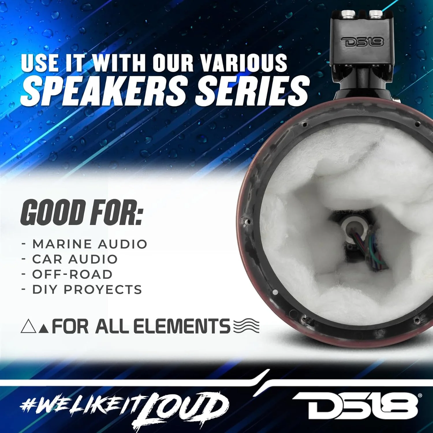 محفظه خالی بلندگوی برج DS18 Marine and Powersports با نورهای LED RGB و توری - مناسب برای بلندگوی 8 اینچی - سفید - بلندگو شامل نمی شود - عالی برای قایق ها، جیپ ها، ATV، UTV، Powersports، ماشین گلف، همه عناصر