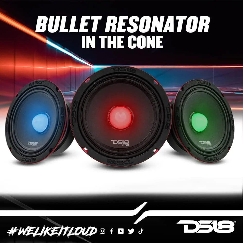 بلندگوی DS18 PRO-X6.4BMRGB با نور RGB - 6.5 اینچ، میان رده، حداکثر 500 وات، RMS 250 وات، 4 اهم - بلندگوهای درب با کیفیت عالی برای سیستم صوتی استریو خودرو یا کامیون (1 عدد بلندگو)