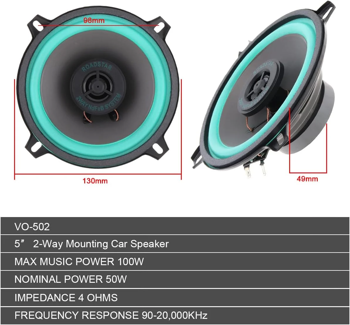بلندگوهای خودرو DriSentri، دو عدد 5 اینچی 100 واتی، بلندگوی کواکسیال HiFi جهانی خودرو، درب خودرو، استریو صوتی اتوماتیک، بلندگوی فرکانس کامل