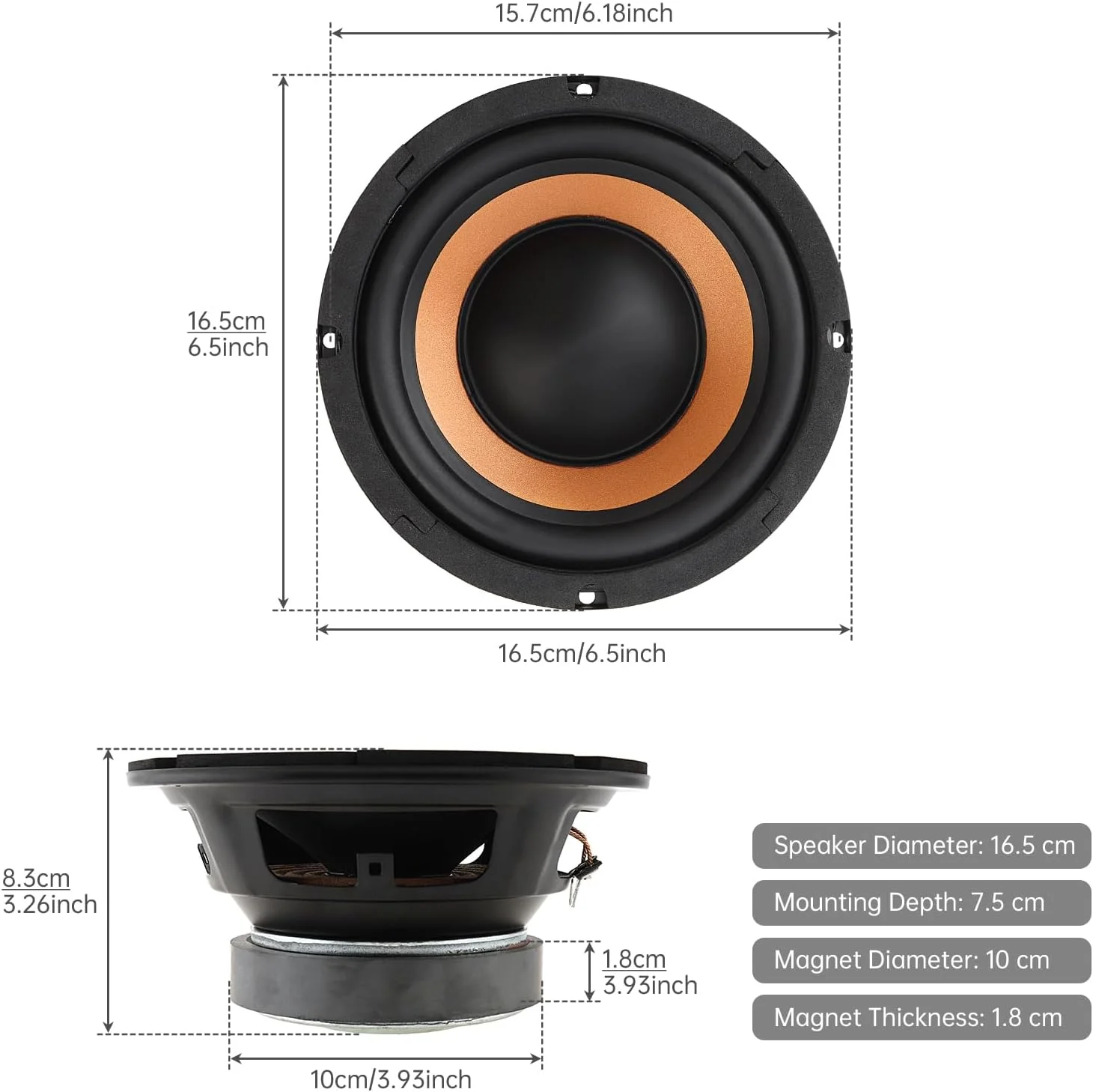 بلندگوی ووفر باس 6.5 اینچی DriSentri، 2 عدد بلندگوی خودرو با پاسخ فرکانسی گسترده، بلندگوی استریو صوتی خودرو برای صوتی خودرو/سینماهای خانگی بلندگوی ووفر باس 6.5 اینچی DriSentri، 2 عدد بلندگوی خودرو با پاسخ فرکانسی گسترده، بلندگوی استریو صوتی خودرو برای صوتی خودرو/سینماهای خانگی