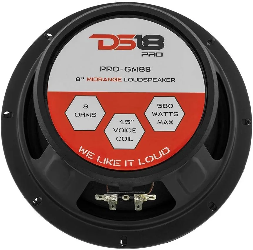 بلندگوی DS18 2X PRO-GM8.4B - 8 اینچ، میان رده، بولت آلومینیومی قرمز، حداکثر 580 وات، 4 اهم، سیم پیچ صوتی کاپتون 1.5 اینچی، بلندگوهای درب با کیفیت عالی برای سیستم صوتی استریوی خودرو یا کامیون (2 بلندگو)