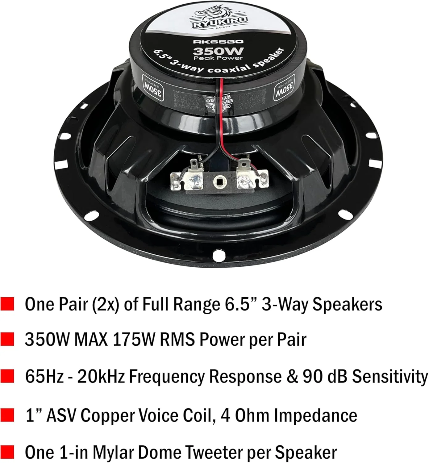 بلندگوی کواکسیال 3 طرفه 6.5 اینچی 350 واتی Ryukiro (یک جفت) تیوتر و مید ووفر فول رنج برای سیستم صوتی خودرو بلندگوی کواکسیال 3 طرفه 6.5 اینچی 350 واتی Ryukiro (یک جفت) تیوتر و مید ووفر فول رنج برای سیستم صوتی خودرو