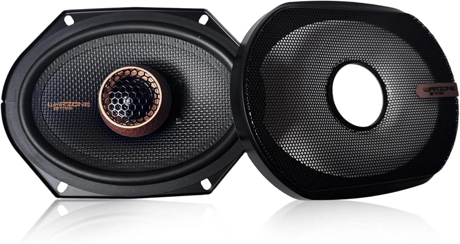 جفت بلندگوی سوپر کواکسیال 6x8 اینچی Warzone 2X WZ68PTi، 4 اهم، حداکثر 480 وات، 160 وات RMS، حساسیت 92dB، ووفر فریت و تیوتر گنبدی PEI برای سیستم صوتی حرفه ای خودرو