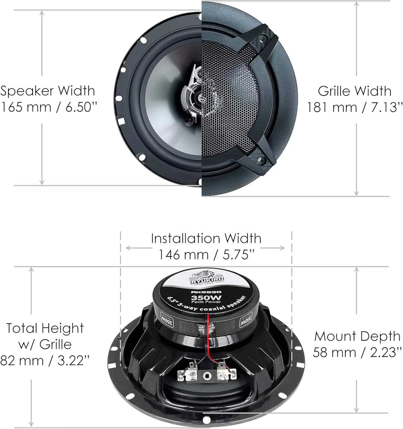 بلندگوی کواکسیال 3 طرفه 6.5 اینچی 350 واتی Ryukiro (یک جفت) تیوتر و مید ووفر فول رنج برای سیستم صوتی خودرو بلندگوی کواکسیال 3 طرفه 6.5 اینچی 350 واتی Ryukiro (یک جفت) تیوتر و مید ووفر فول رنج برای سیستم صوتی خودرو