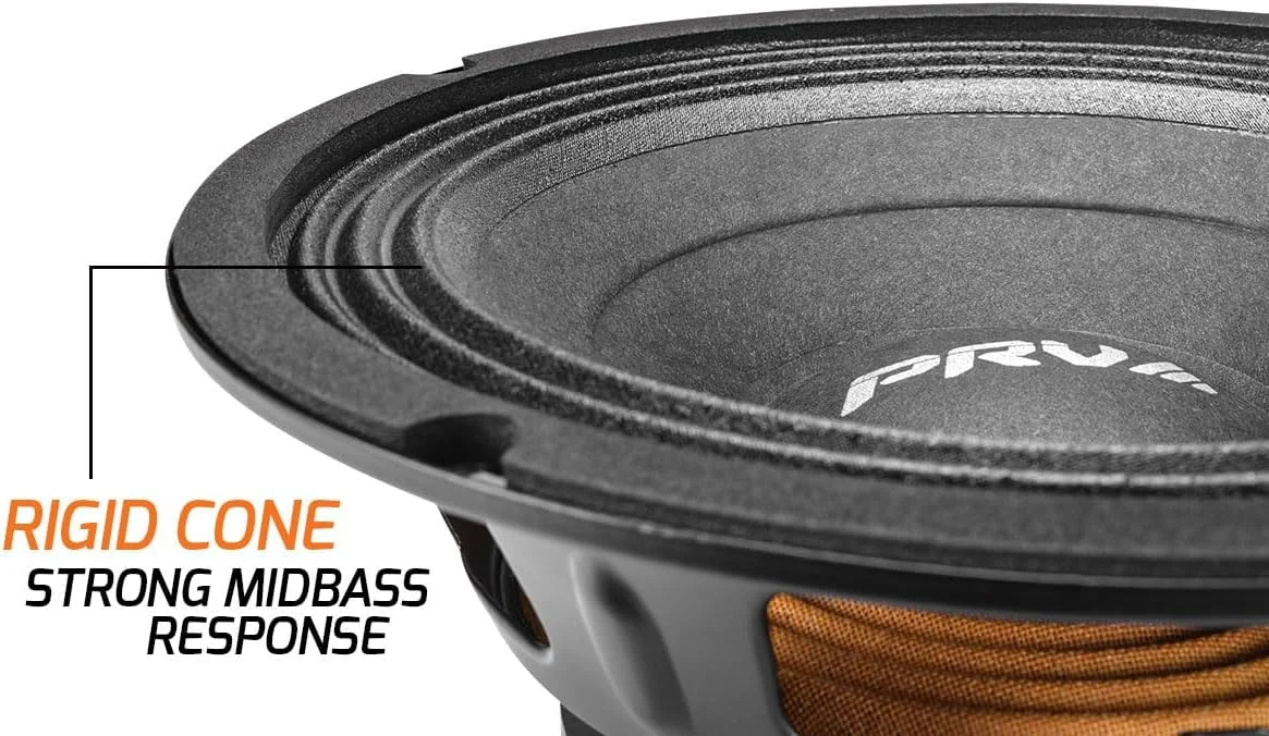 باند میدبیس 8 اینچی PRV Audio مدل 8MB450 v2، توان 450 وات، 8 اهم، سیم پیچ 2 اینچی، بلندگو برای سیستم صوتی حرفه ای/خودرو (2 عدد)