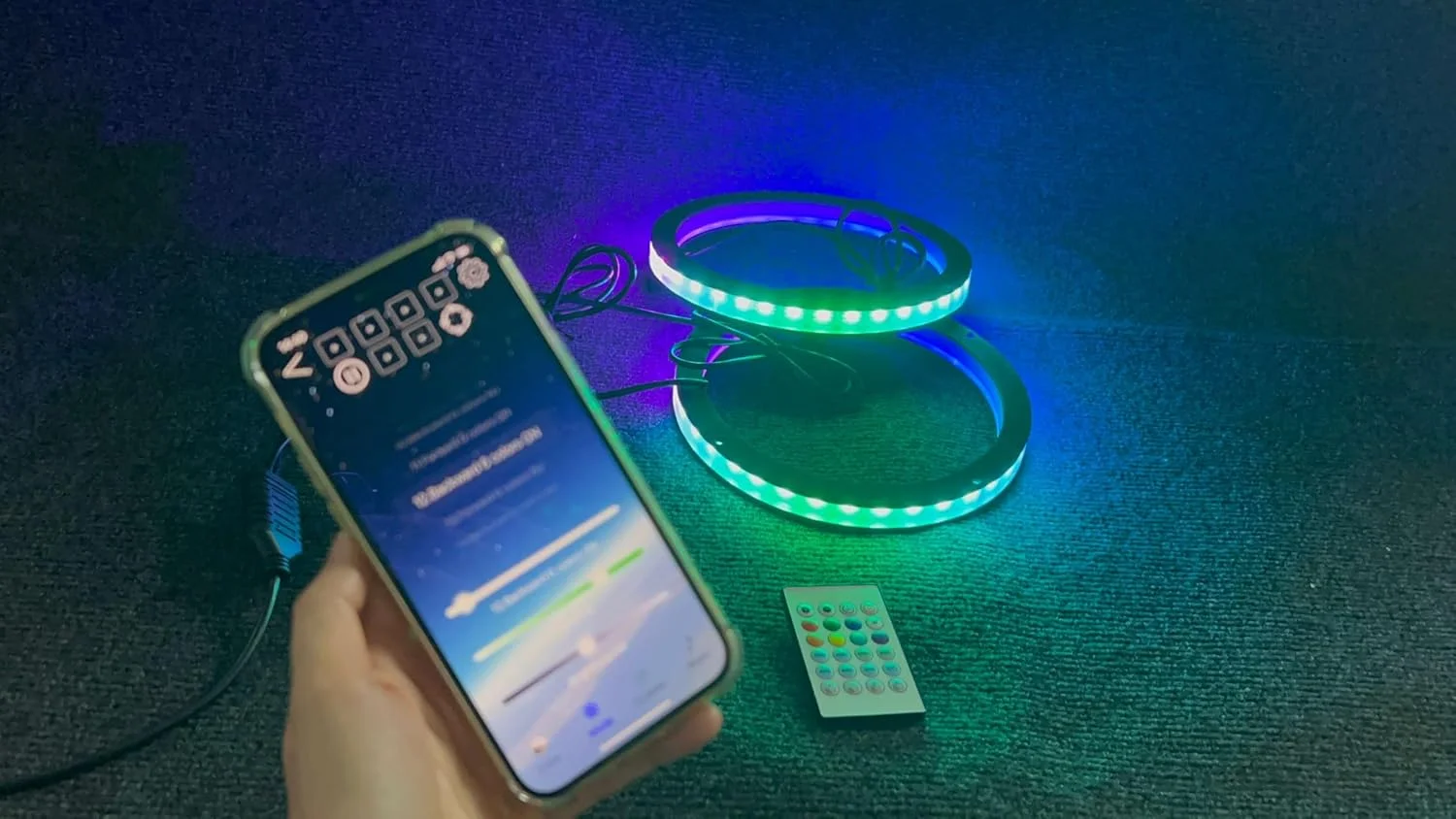 ست دو عددی حلقه های نوری LED هم محور 12 اینچی Dream Color Chasing Flowing، کنترل از راه دور بلوتوثی، ایده آل برای اتومبیل، کامیون، قایق، اسلینگ شات، Ryker و Spyder