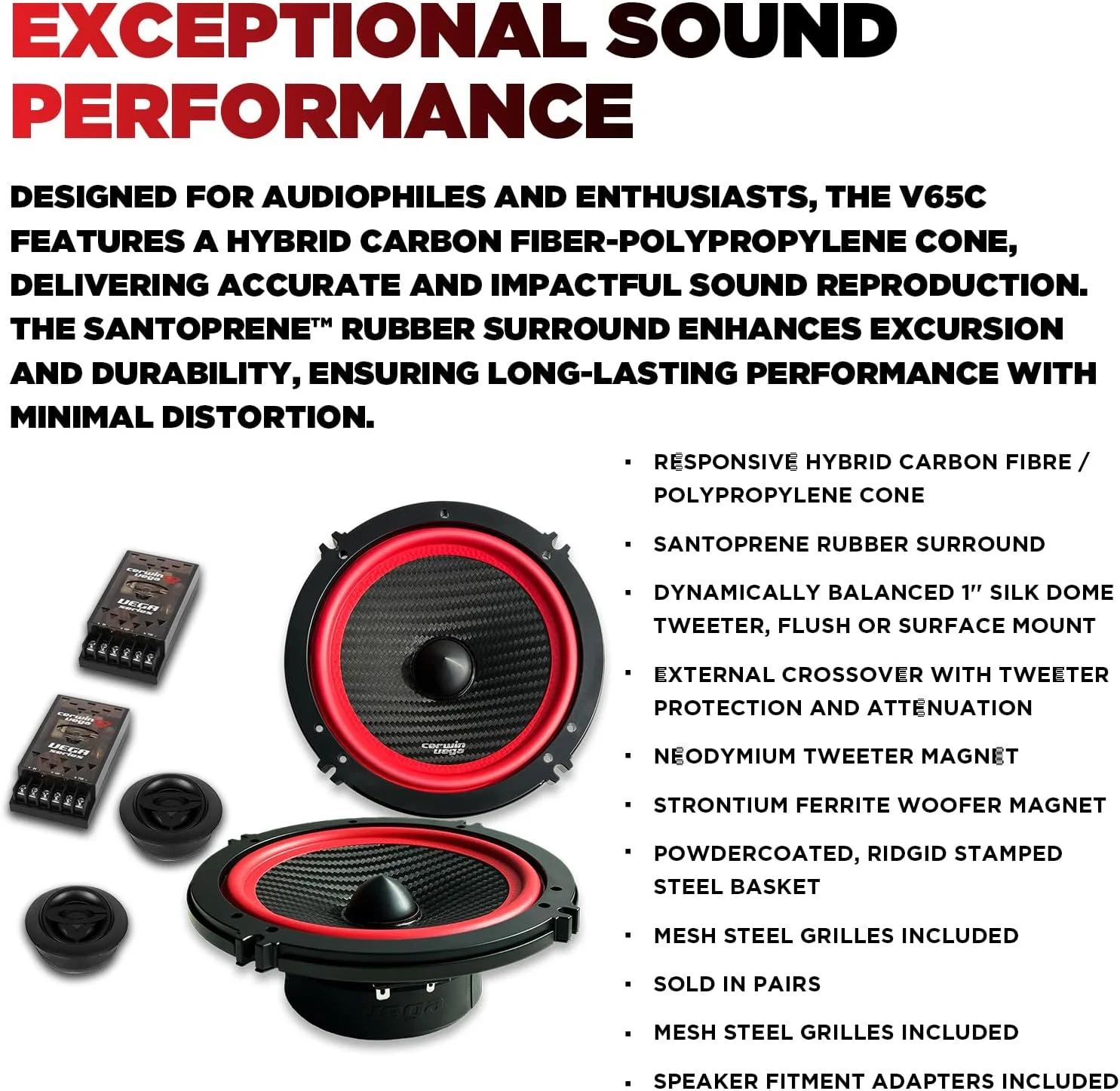 بلندگوهای کامپوننت دو طرفه 6.5 اینچی CERWIN-VEGA! V65C نسخه 2025 (4 اهم) - مخروط فیبر کربن هیبریدی، تیوتر گنبدی ابریشمی، بیس عمیق، فروش به صورت جفتی بلندگوهای کامپوننت دو طرفه 6.5 اینچی CERWIN-VEGA! V65C نسخه 2025 (4 اهم) - مخروط فیبر کربن هیبریدی، تیوتر گنبدی ابریشمی، بیس عمیق، فروش به صورت جفتی