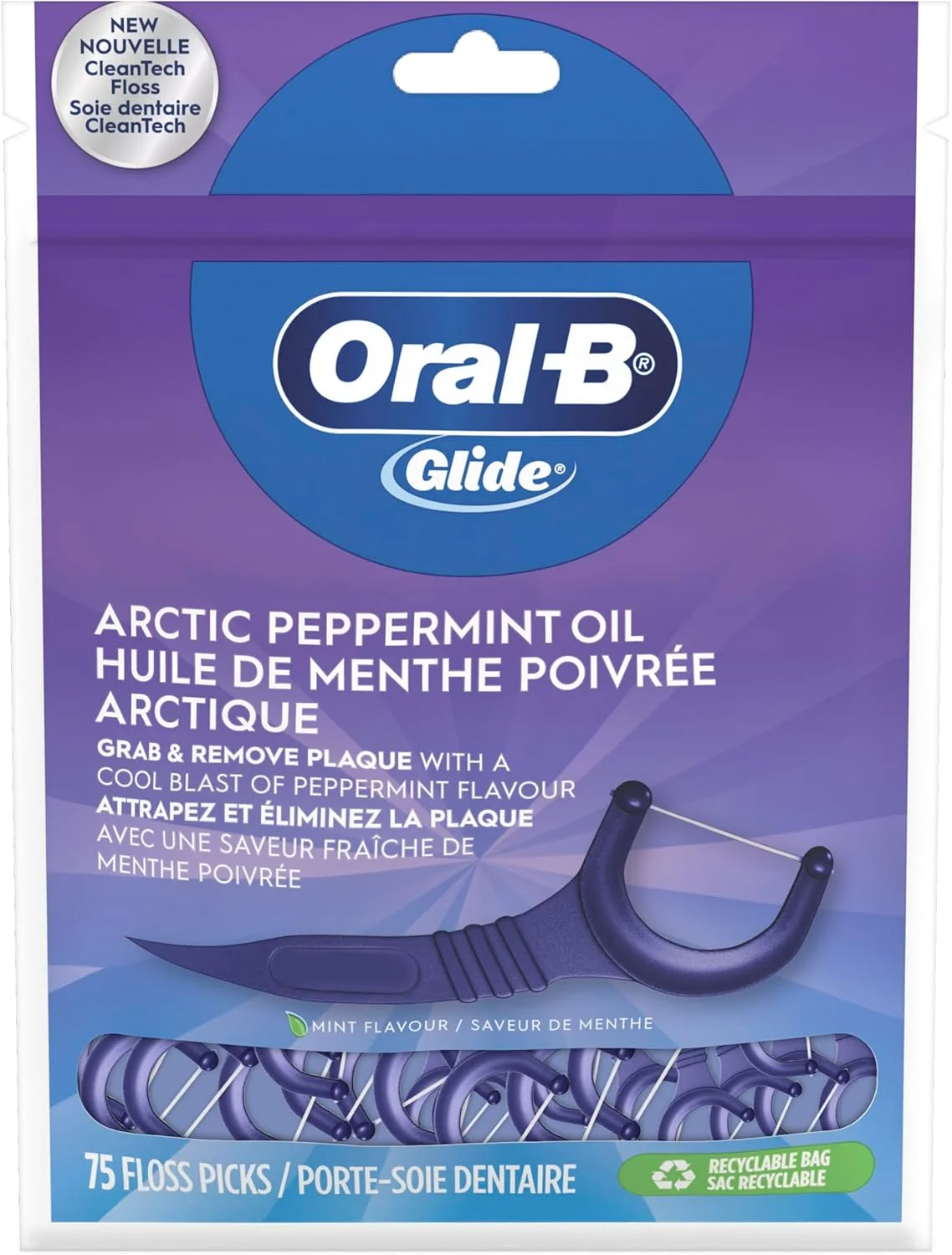 نخ دندان کمانی سفید کننده دهان Oral B Glide 3D با طعم نعناع درخشان، 75 عدد