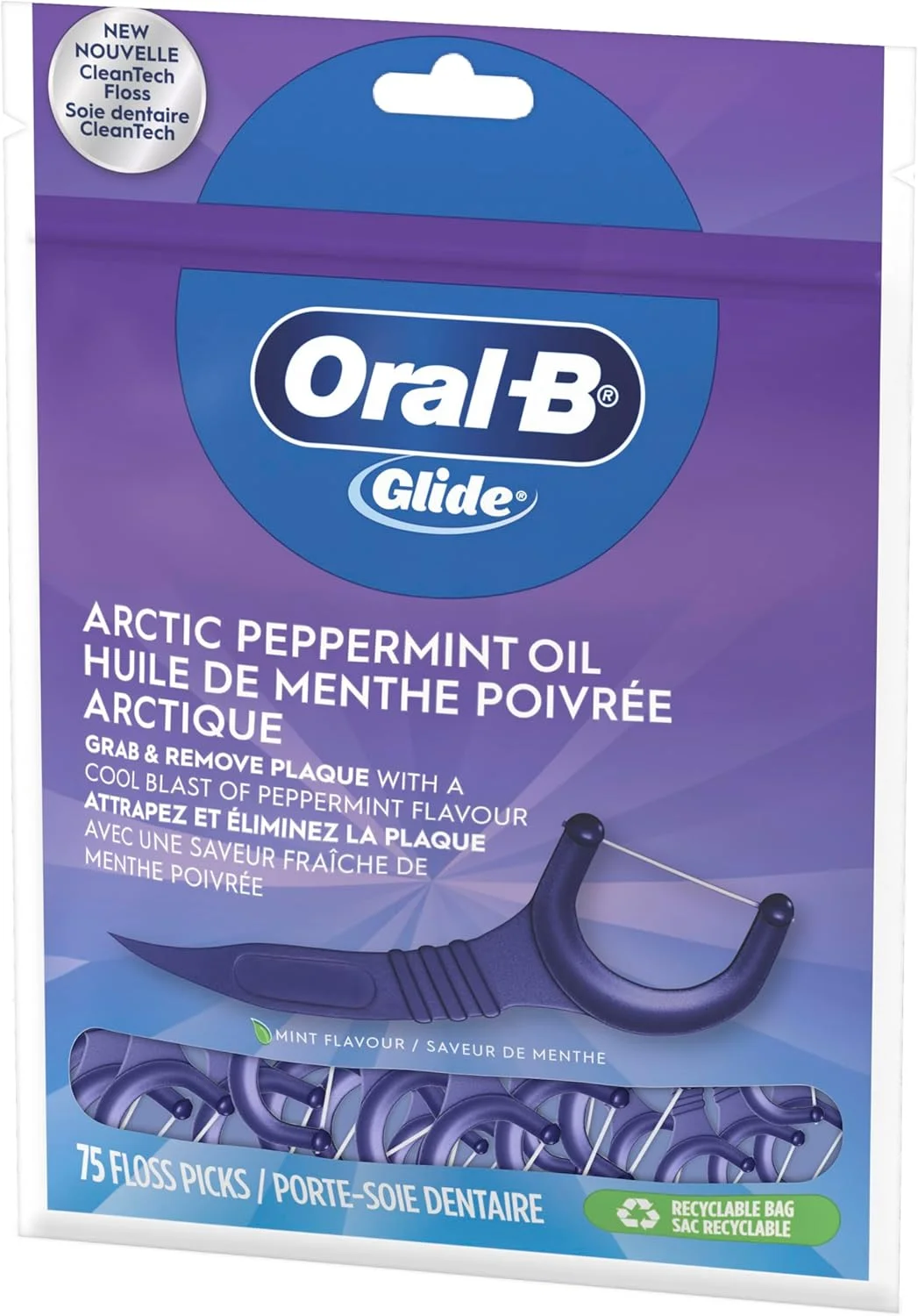 نخ دندان کمانی سفید کننده دهان Oral B Glide 3D با طعم نعناع درخشان، 75 عدد نخ دندان کمانی سفید کننده دهان Oral B Glide 3D با طعم نعناع درخشان، 75 عدد