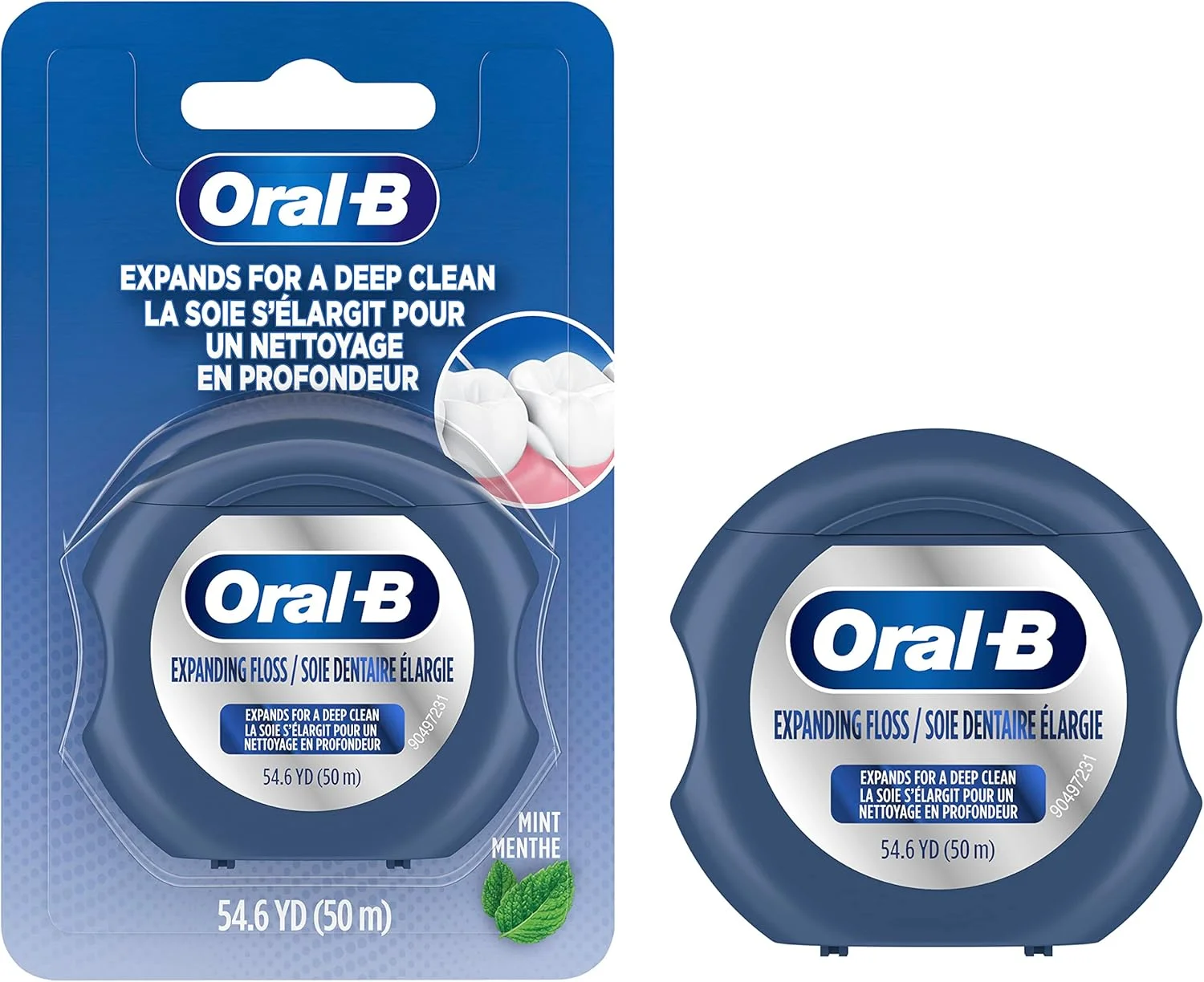 نخ دندان منبسط شونده اورال-بی، نعنایی، منبسط می شود برای تمیزی عمیق، (بسته 6 عددی) (50 متری)