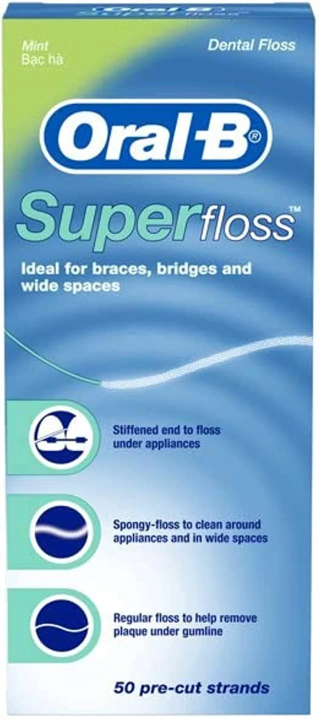 نخ دندان سوپر فلاس نعنایی اورال-بی مناسب برای ارتودنسی و بریج - 50 عدد (2 عددی)