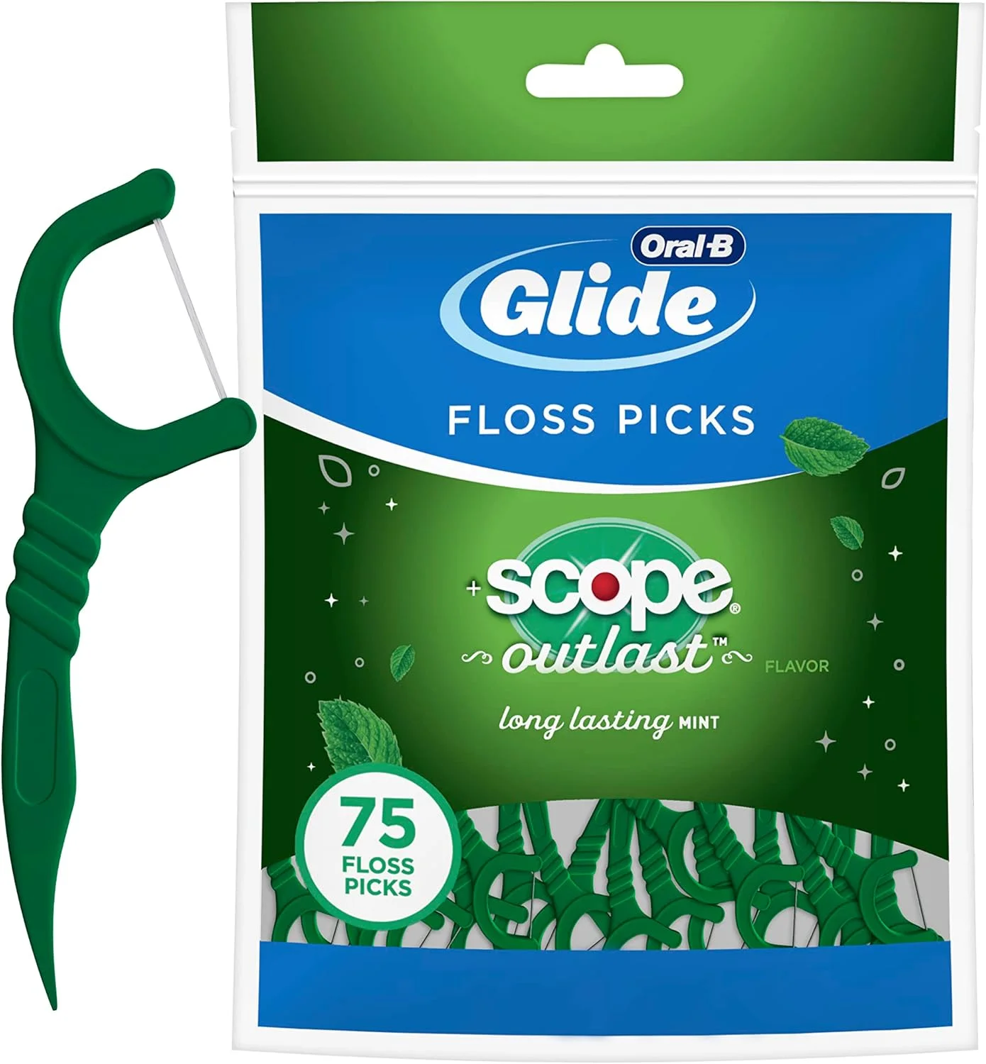 نخ دندان کمانی اورال-بی Complete Glide به همراه طعم نعناع Scope Outlast، نعناع ماندگار، 75 عدد، سبز، نسخه قدیمی تر، 450 عدد، بسته 6 عددی