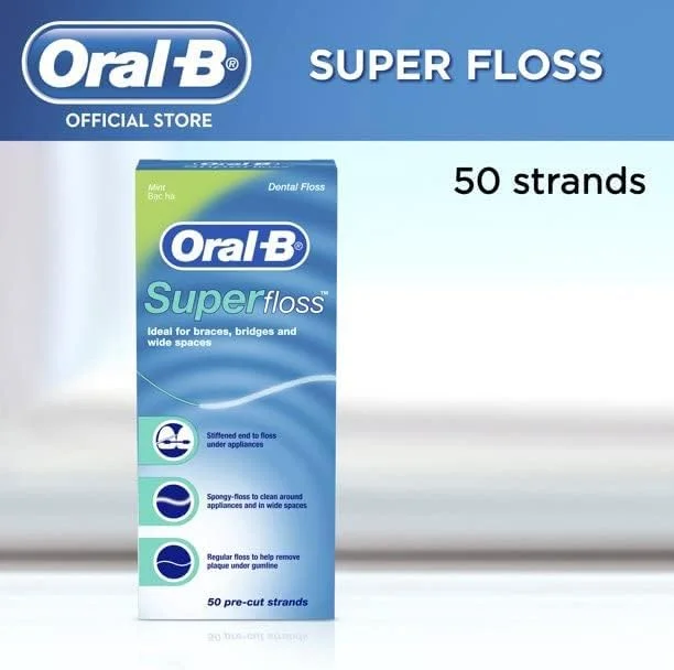 نخ دندان سوپر فلاس نعنایی اورال-بی مناسب برای ارتودنسی و بریج - 50 عدد (2 عددی)