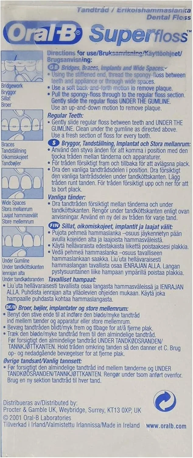 نخ دندان سوپرفلوس نعنایی اورال-بی مناسب برای ارتودنسی و بریج - 50 عدد (بسته 6 عددی)