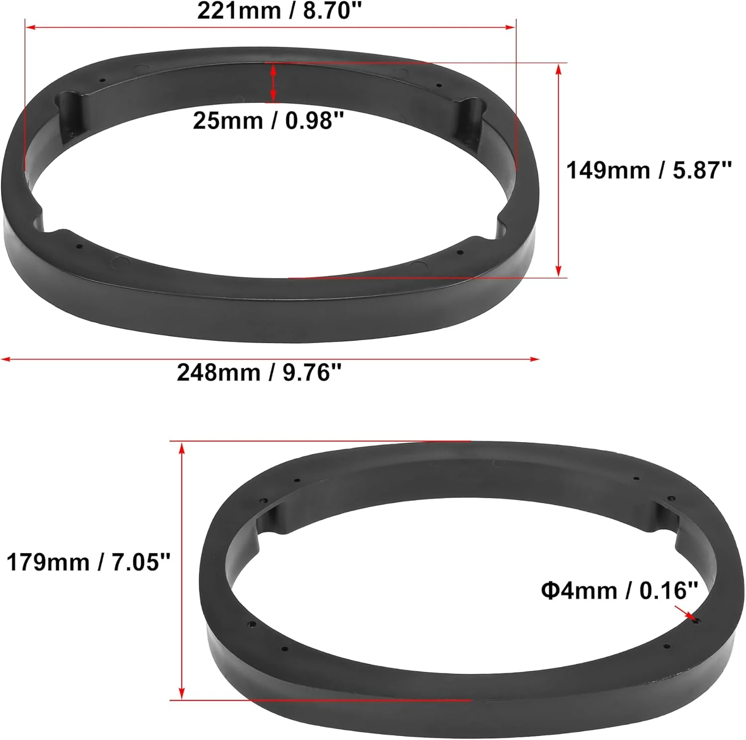 X AUTOHAUX یک جفت حلقه بلندگو توخالی مشکی جهانی برای بلندگوهای 6"x9" پلاستیکی با ضخامت 25 میلی متر