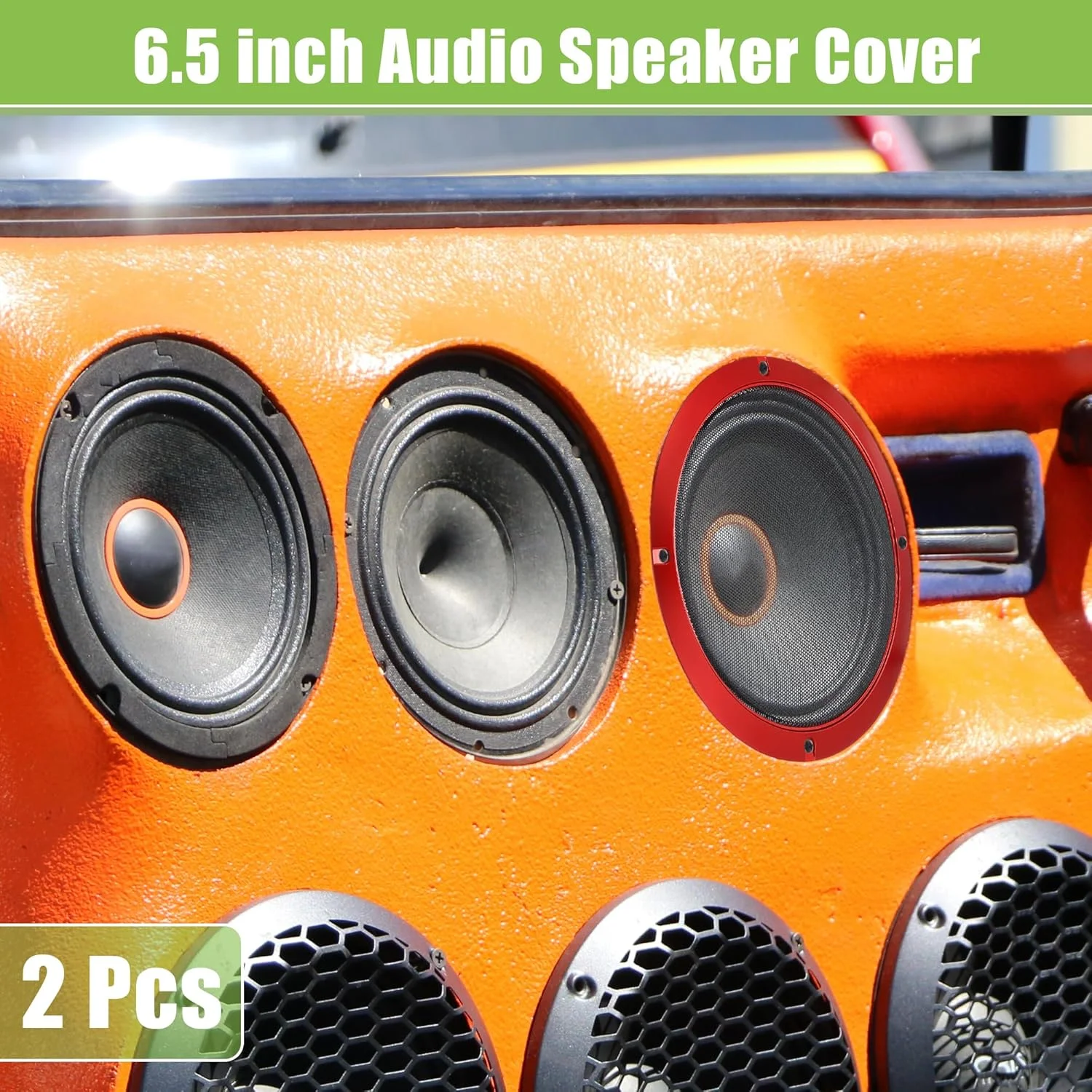 X AUTOHAUX توری محافظ بلندگو خودرو 6.5 اینچی، مشبک گرد به همراه پیچ، قرمز مشکی - 2 عدد