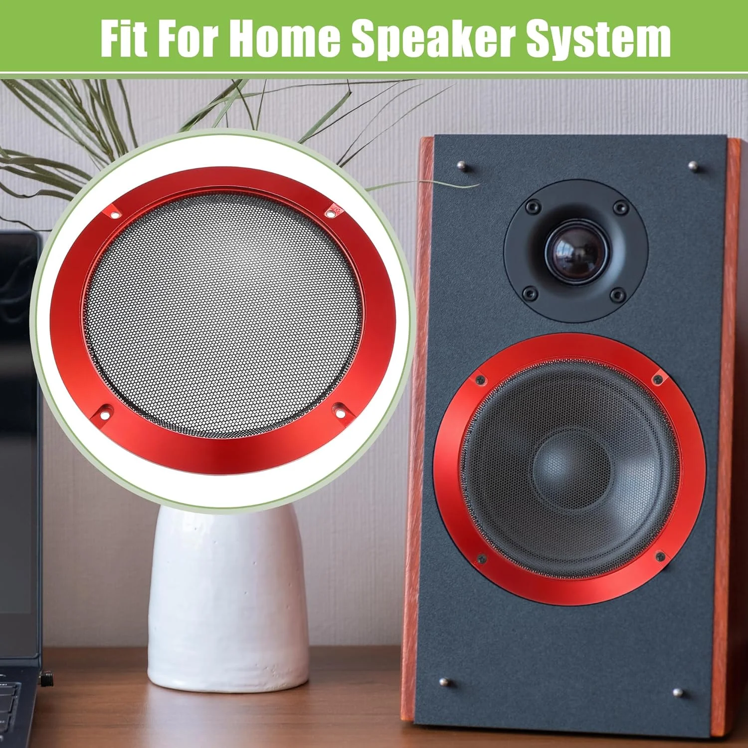 X AUTOHAUX توری محافظ بلندگو خودرو 6.5 اینچی، مشبک گرد به همراه پیچ، قرمز مشکی - 2 عدد