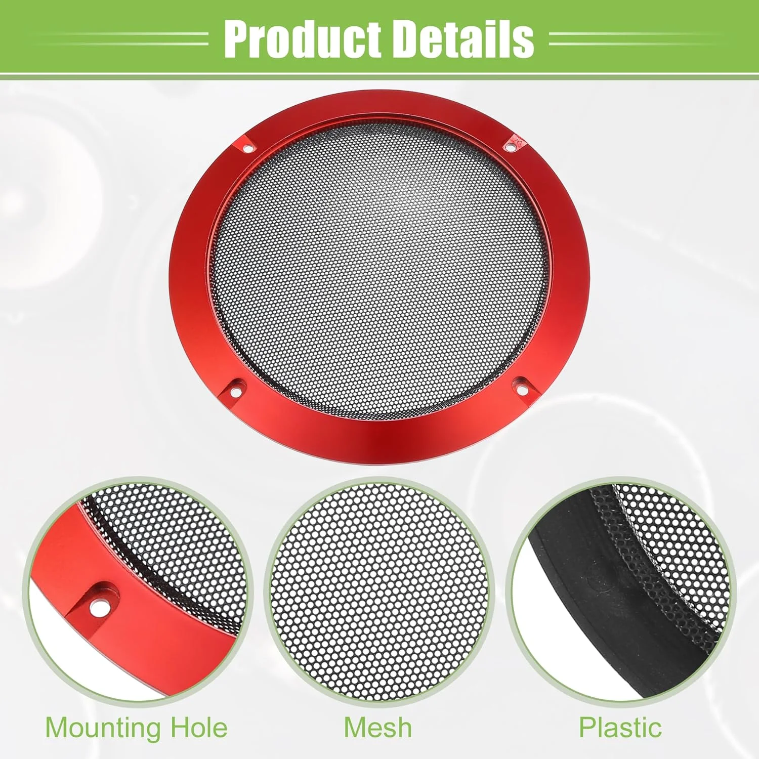 X AUTOHAUX توری محافظ بلندگو خودرو 6.5 اینچی، مشبک گرد به همراه پیچ، قرمز مشکی - 2 عدد