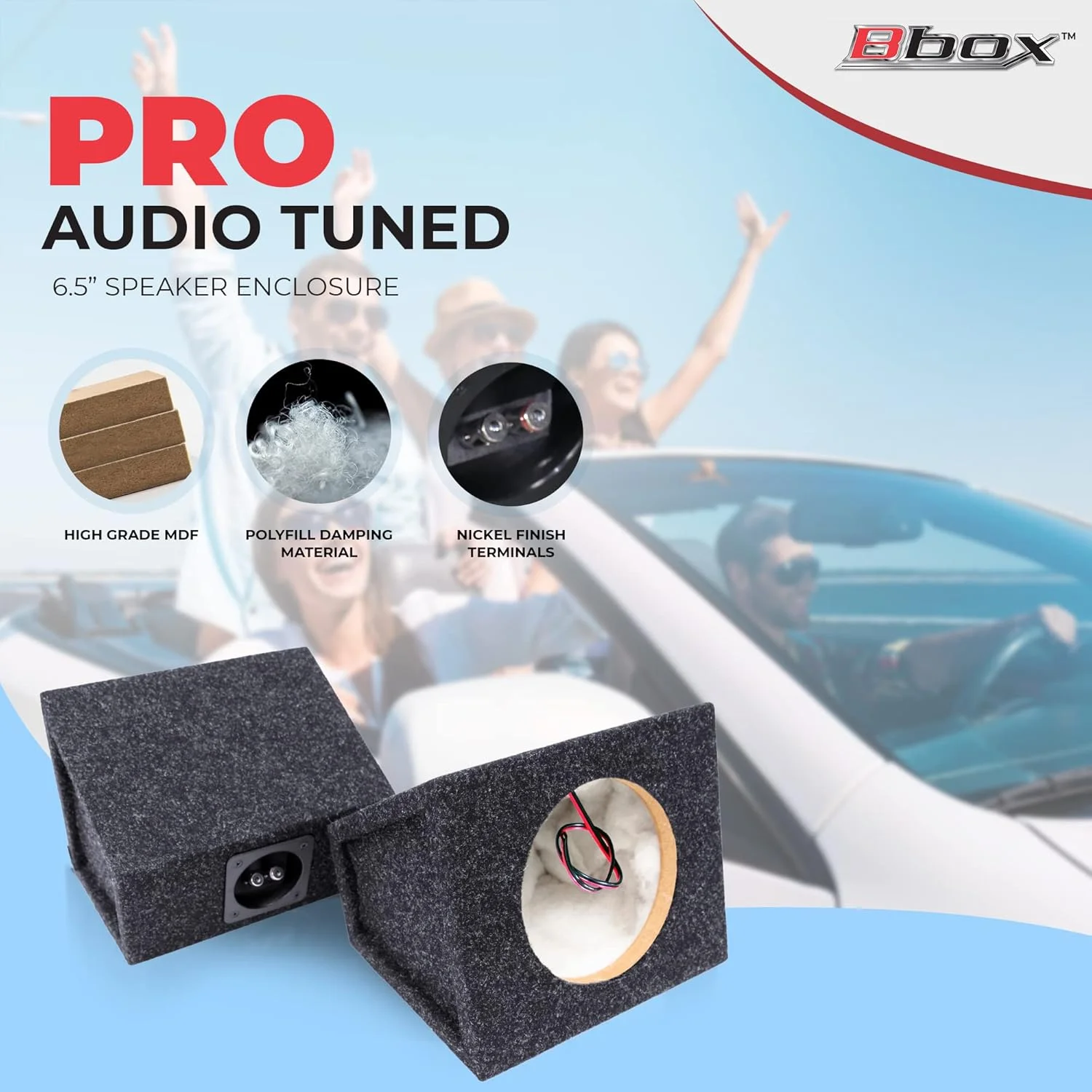 محفظه بلندگوی تیون شده 6.5 اینچی Atrend Bbox Pro Audio - بلندگوهای ممتاز برای بهبود صدا و بیس - ترمینال های بلندگوی با روکش نیکل برای خودرو یا کامیون - کابل های صوتی گیج 18 - مجموعه بلندگوی 2 عددی (ذغالی)