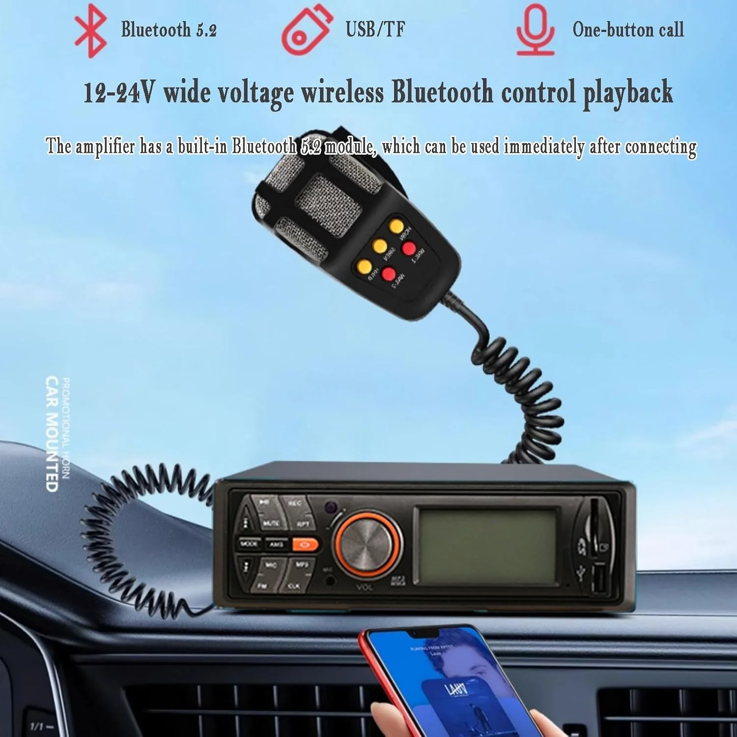 بلندگوی خودرو 400 وات، بلندگوی تبلیغاتی سقفی فضای باز، با بلندگوی بلوتوث و دسته، پشتیبانی از ضبط/پخش کارت USB/TF، 4 بلندگو، صدای 360 درجه