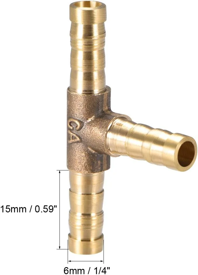 اتصال شیلنگ برنجی خاری 6 میلیمتری یا 1/4 اینچی، سه راهی T شکل، اتصالات شیلنگ خاری هوا، گاز، آب، سوخت، اتصال دهنده تی، 2 عدد اتصال شیلنگ برنجی خاری 6 میلیمتری یا 1/4 اینچی، سه راهی T شکل، اتصالات شیلنگ خاری هوا، گاز، آب، سوخت، اتصال دهنده تی، 2 عدد