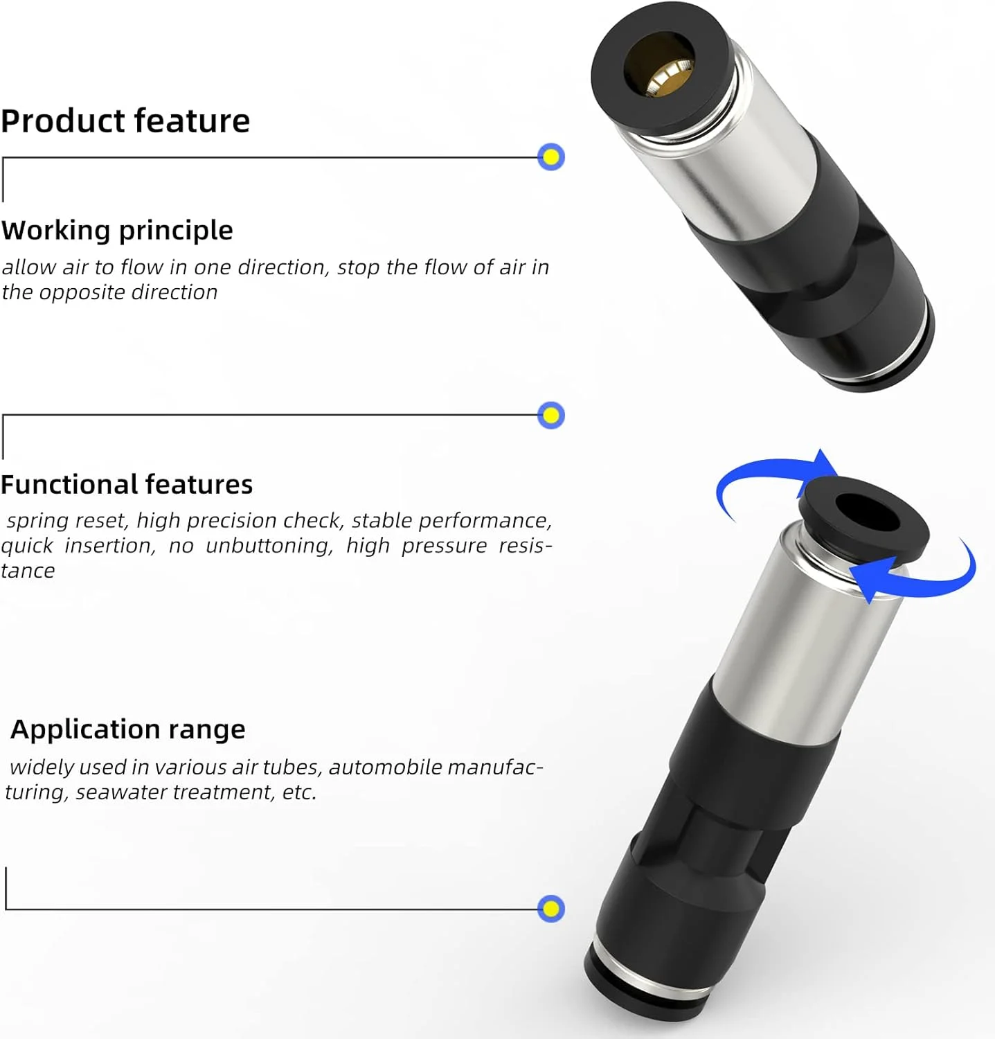 شیر یک طرفه پنوماتیک 6 میلی متری TAILONZ، اتصال سریع مشکی، اتصال لوله گاز، شیر یک طرفه SPU، 5 عدد شیر یک طرفه پنوماتیک 6 میلی متری TAILONZ، اتصال سریع مشکی، اتصال لوله گاز، شیر یک طرفه SPU، 5 عدد
