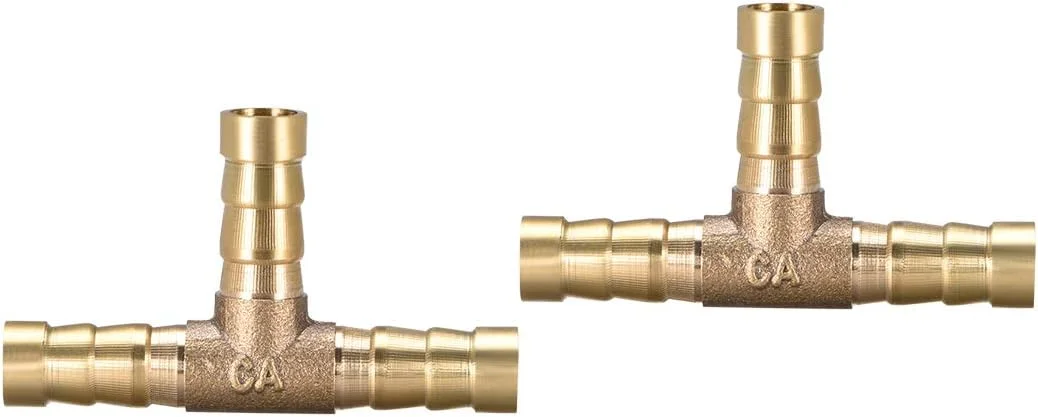 اتصال شیلنگ برنجی خاری 8 میلیمتری یا 5/16 اینچی، سه راهی T شکل، اتصال شیلنگ خاری هوا، گاز، آب، سوخت، اتصال دهنده تی، 2 عدد اتصال شیلنگ برنجی خاری 8 میلیمتری یا 5/16 اینچی، سه راهی T شکل، اتصال شیلنگ خاری هوا، گاز، آب، سوخت، اتصال دهنده تی، 2 عدد