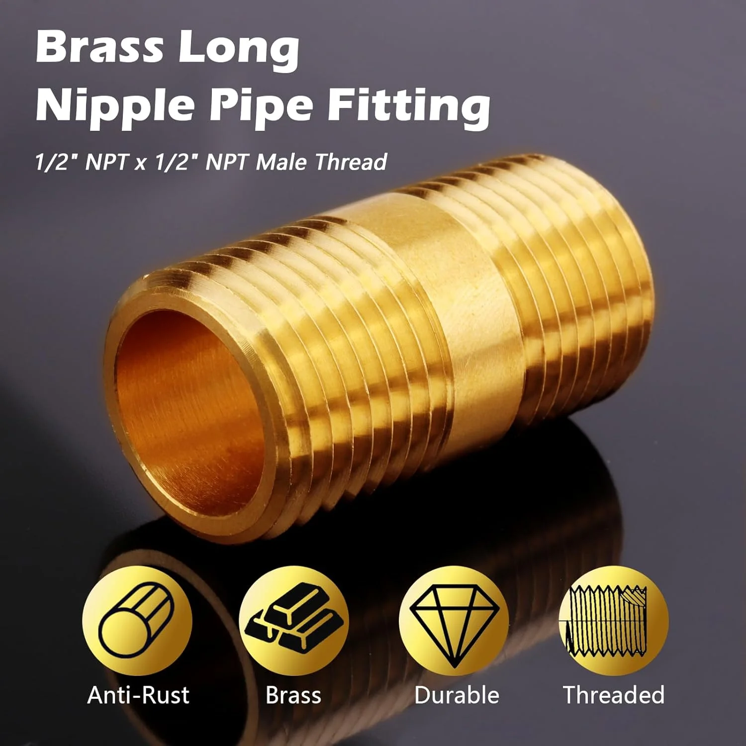 اتصالات لوله برنجی LSTOPGO 1/2 اینچ، اتصال مستقیم نر 1/2 اینچ NPT x 1/2 اینچ NPT، طول 1-1/2 اینچ 1200psi (بسته 2 عددی)