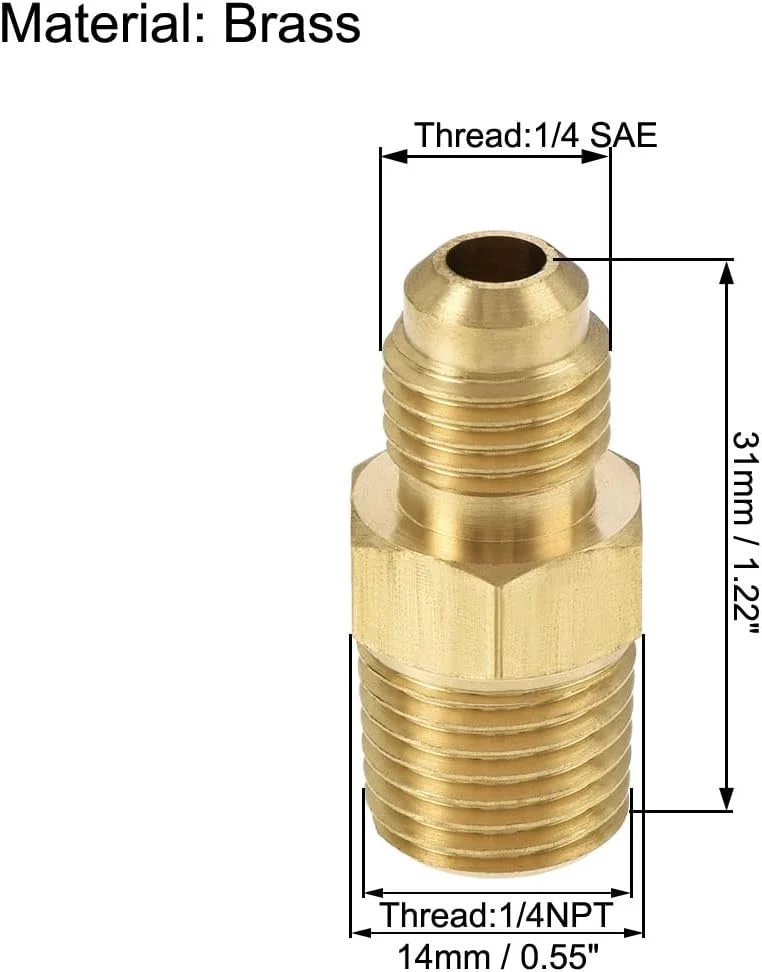 اتصالات لوله برنجی uxcell، اتصال شعلهای SAE 1/4 به رزوه نر NPT 1/4، آداپتور لوله، اتصال شیلنگ، برای تبرید تهویه مطبوع، 2 عدد اتصالات لوله برنجی uxcell، اتصال شعلهای SAE 1/4 به رزوه نر NPT 1/4، آداپتور لوله، اتصال شیلنگ، برای تبرید تهویه مطبوع، 2 عدد